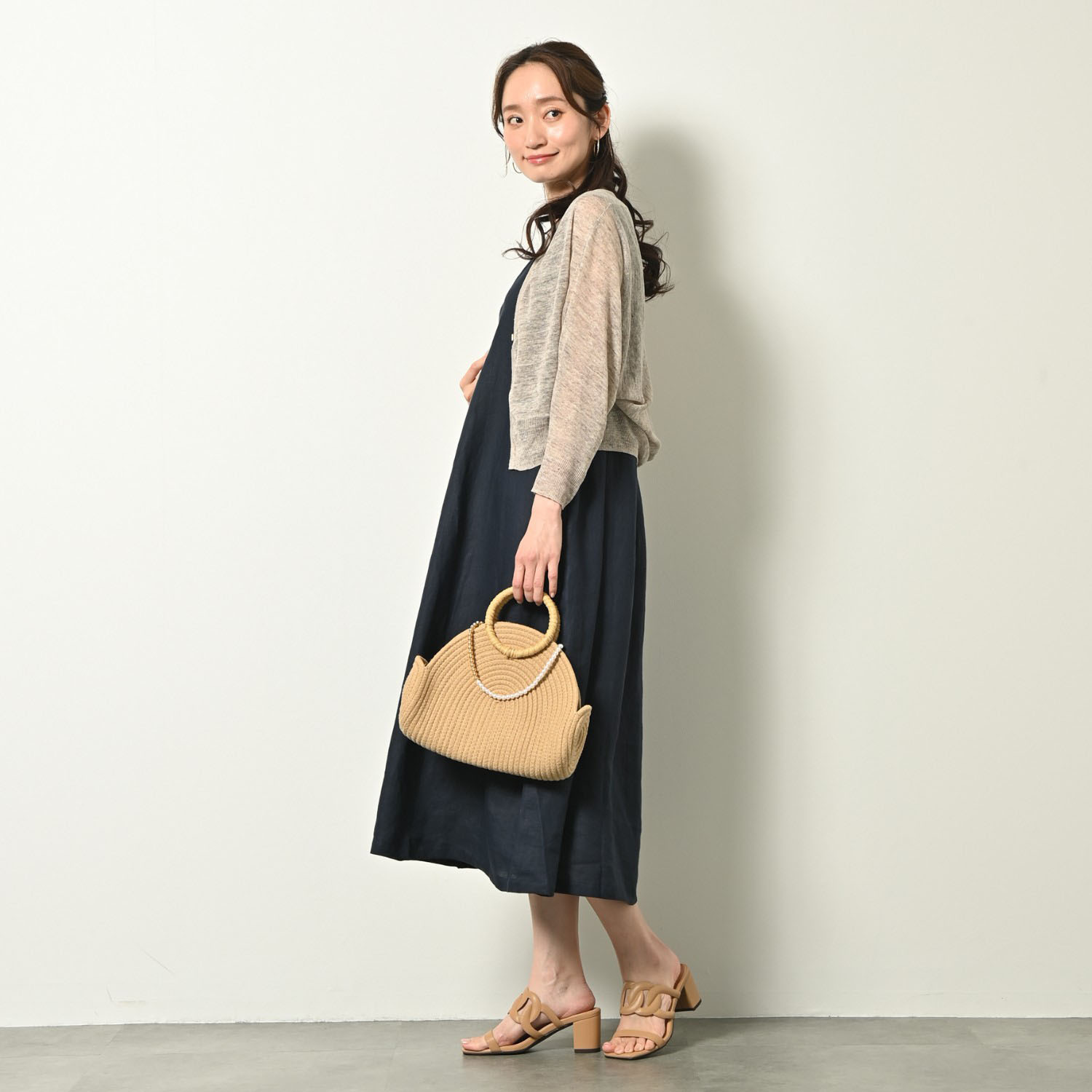 ゼラールスポーツ ウォッシャブル フレンチリネン混 ナチュラルシアー ドルマンカーディガン