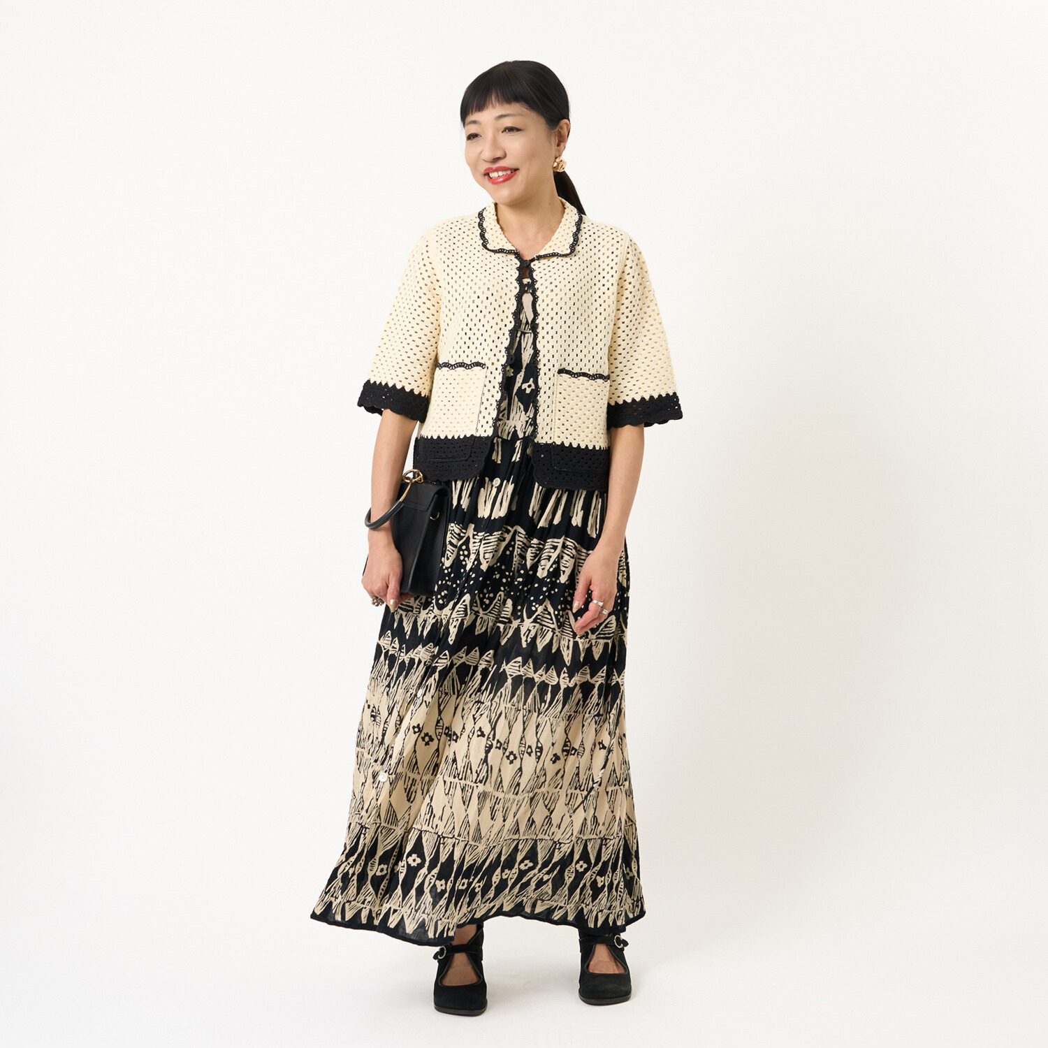 ミューリエ 都会派クラフト かぎ針編み風 デザインカーディガン