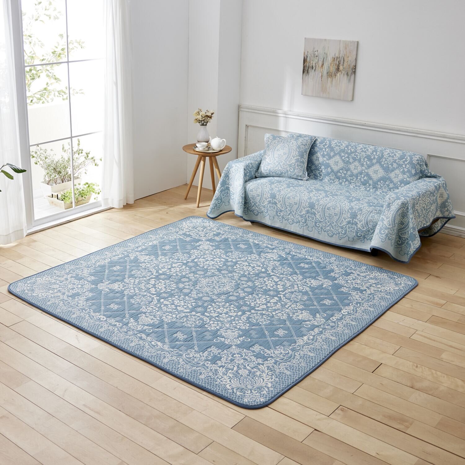 スワトウ刺しゅう協会 認定デザイン 綿１００％ラグ ＜１９０×１９０ｃｍ＞