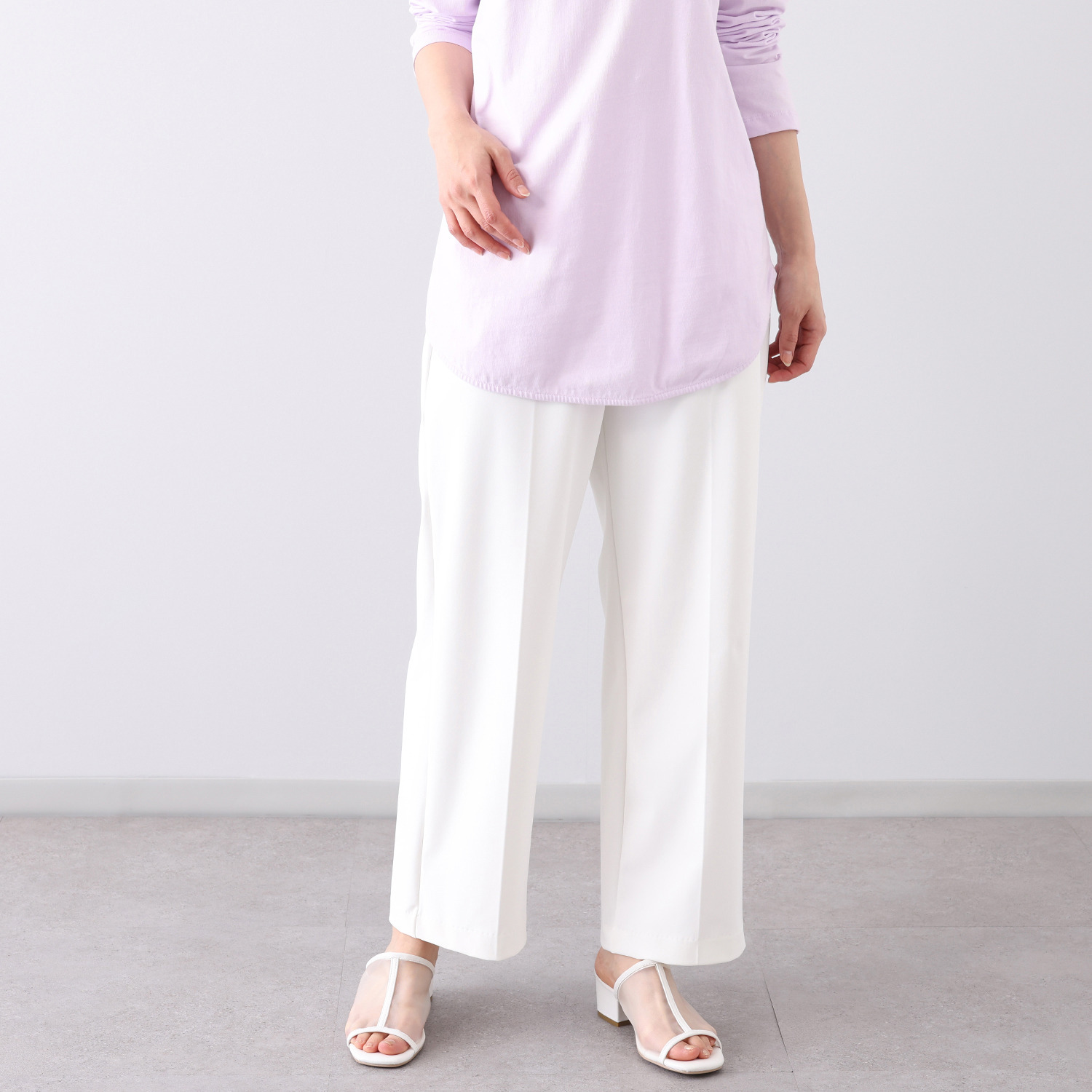 ピーツー 接触冷感・吸水速乾 多機能ストレッチ センタープレス ワイドストレートパンツ