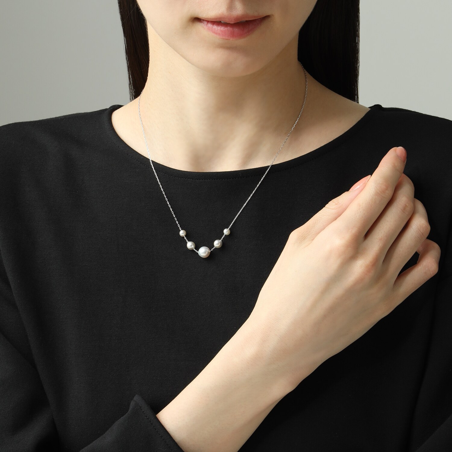 ブーレ シルバー 国産無調色 ナチュラルグレー アコヤパール グラデーションネックレス