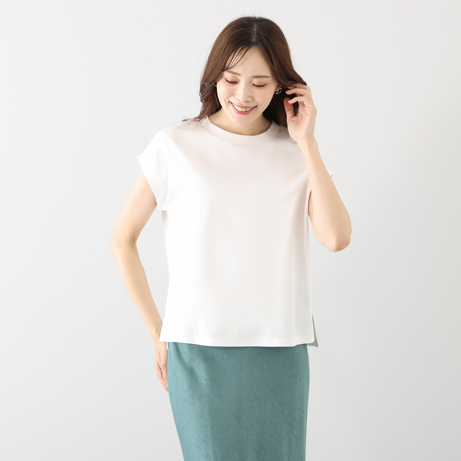 バーチ　ドゥエ 接触冷感 ギザ超長綿ブレンド シルケットスムース フレンチスリーブ プルオーバー