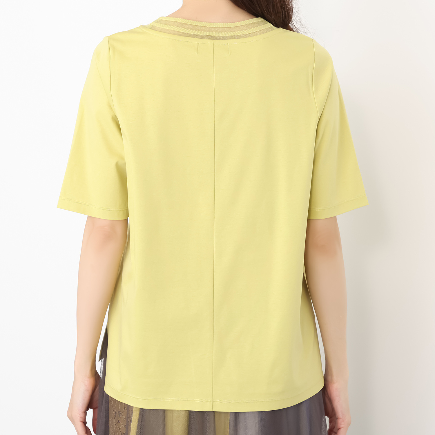 バーチ　ドゥエ 接触冷感 ギザ超長綿ブレンド シルケットスムース シアーボーダー柄 五分袖プルオーバー