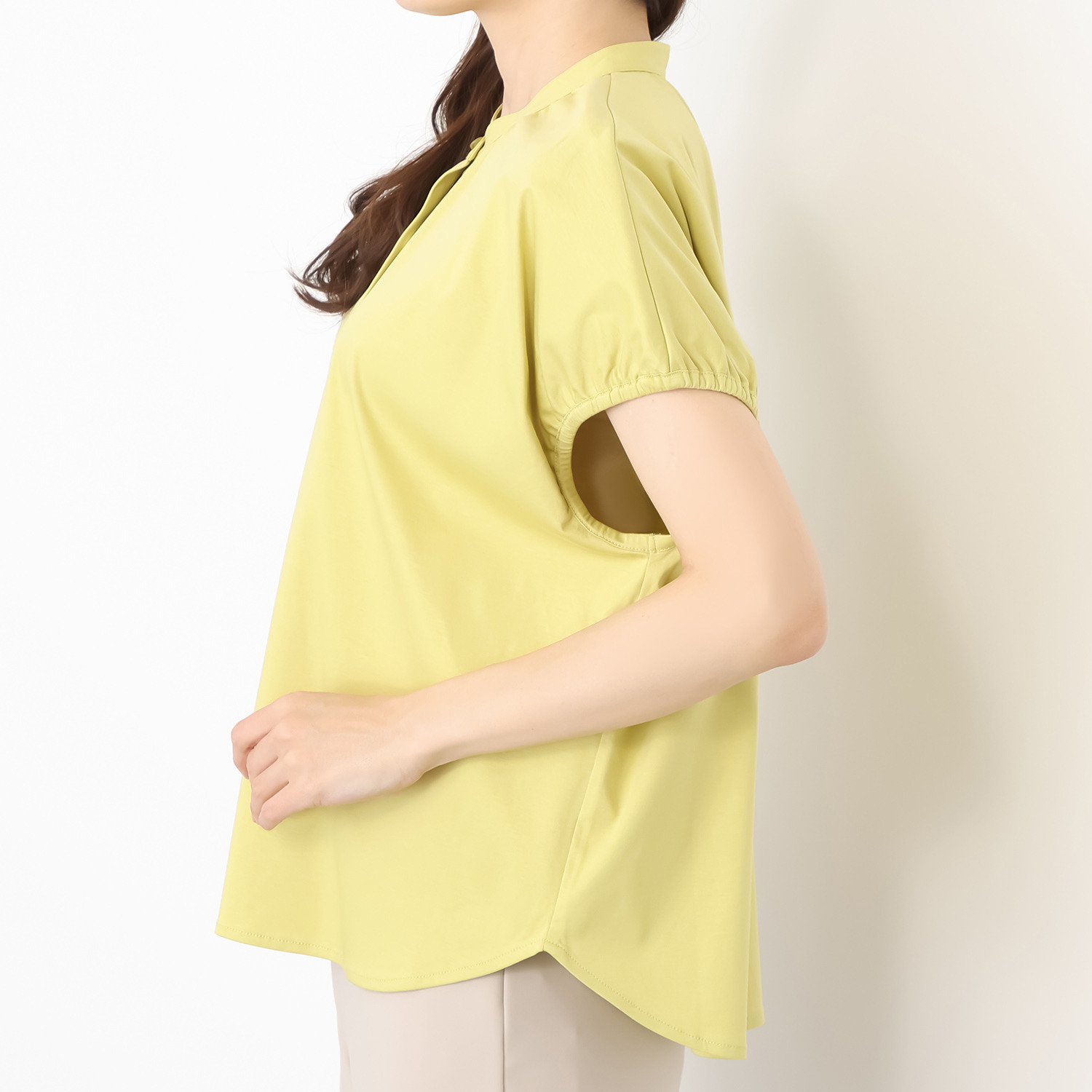 バーチ　ドゥエ 接触冷感 ギザ超長綿ブレンド シルケットスムース パフスリーブ オーバーシャツブラウス