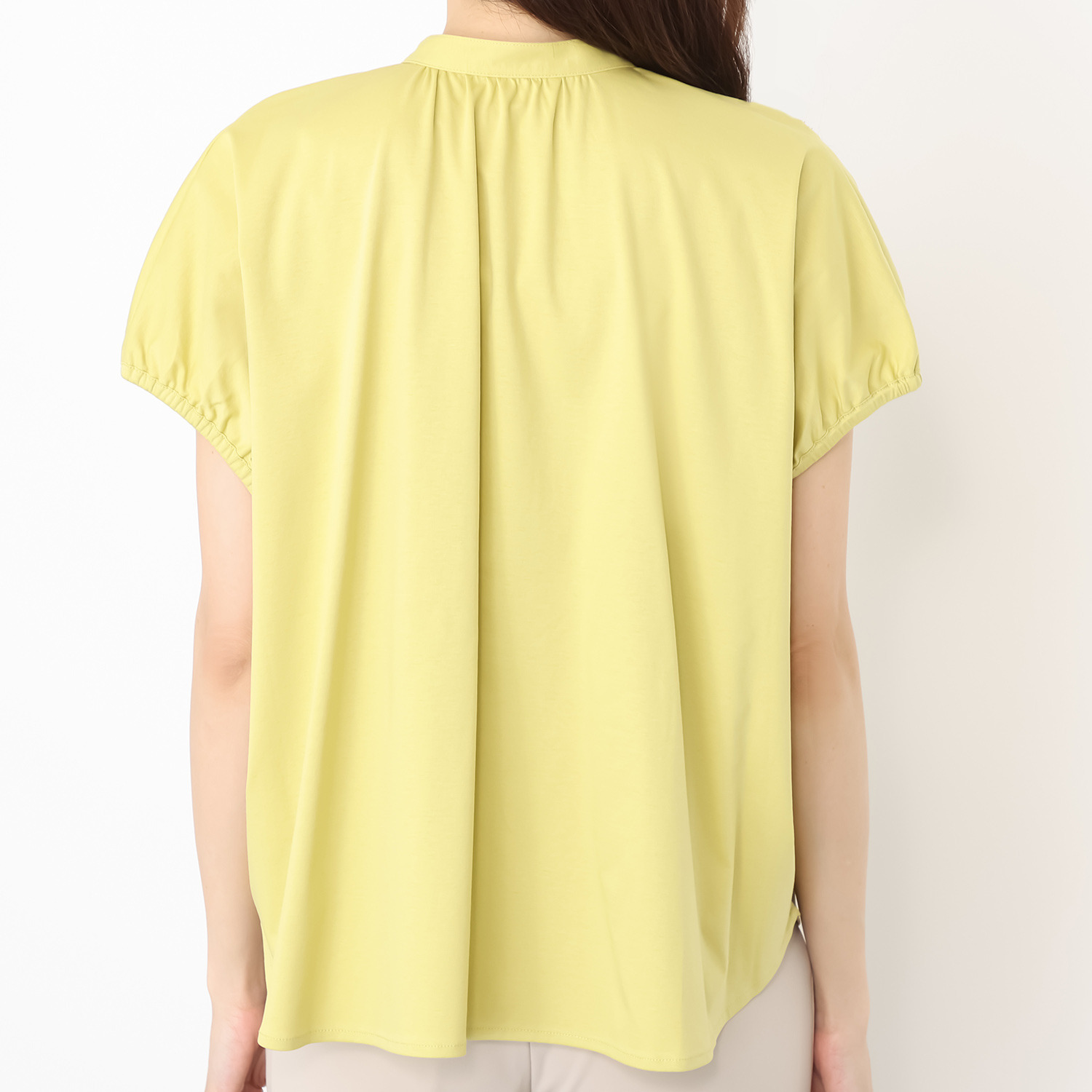 バーチ　ドゥエ 接触冷感 ギザ超長綿ブレンド シルケットスムース パフスリーブ オーバーシャツブラウス