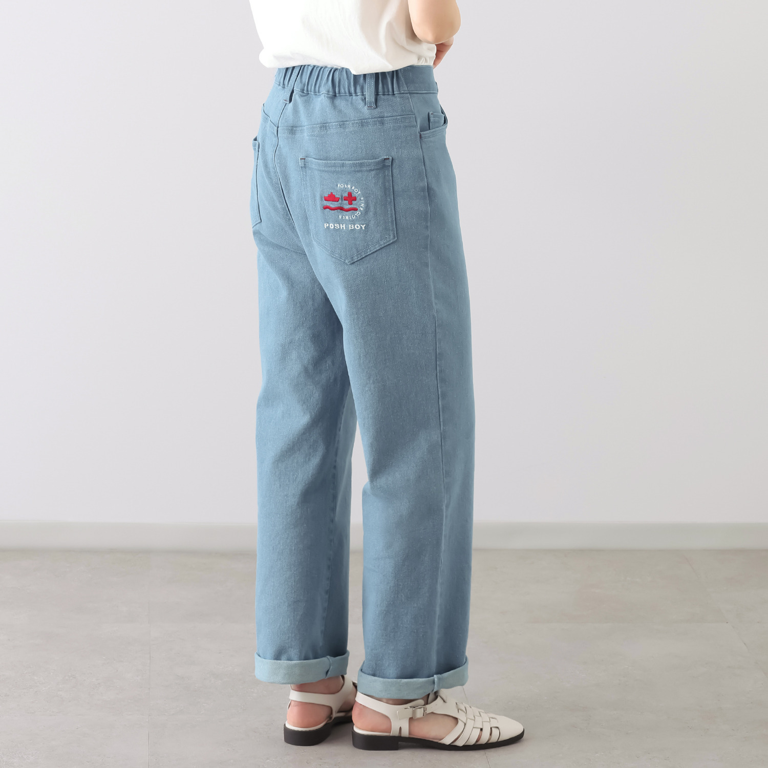 ポッシュボーイ ステッチアクセント ストレッチデニム ストレートパンツ