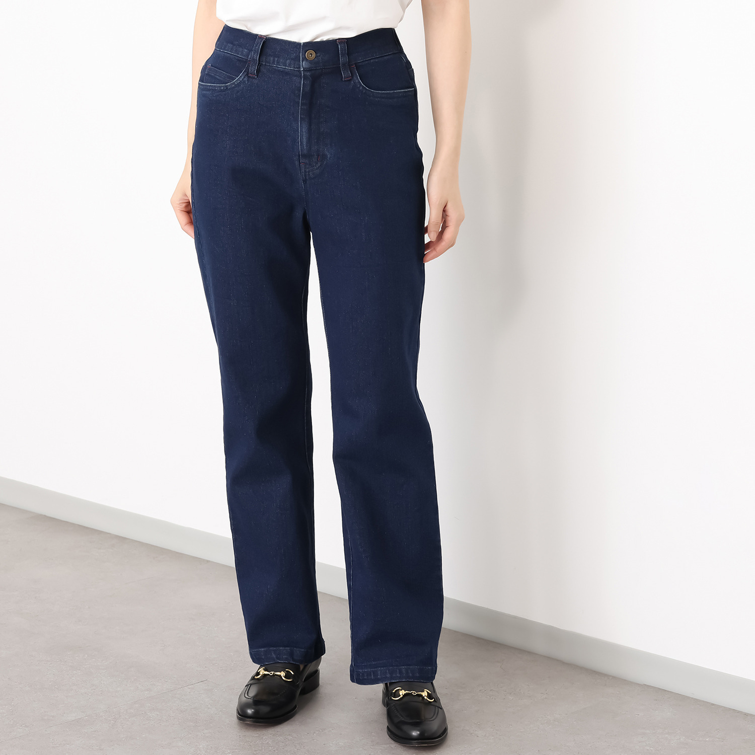 ポッシュボーイ ステッチアクセント ストレッチデニム ストレートパンツ