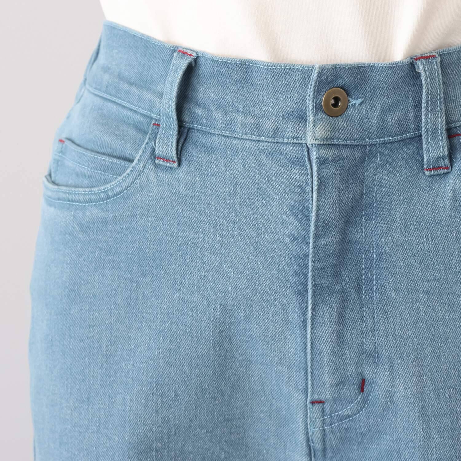 ポッシュボーイ ステッチアクセント ストレッチデニム ストレートパンツ