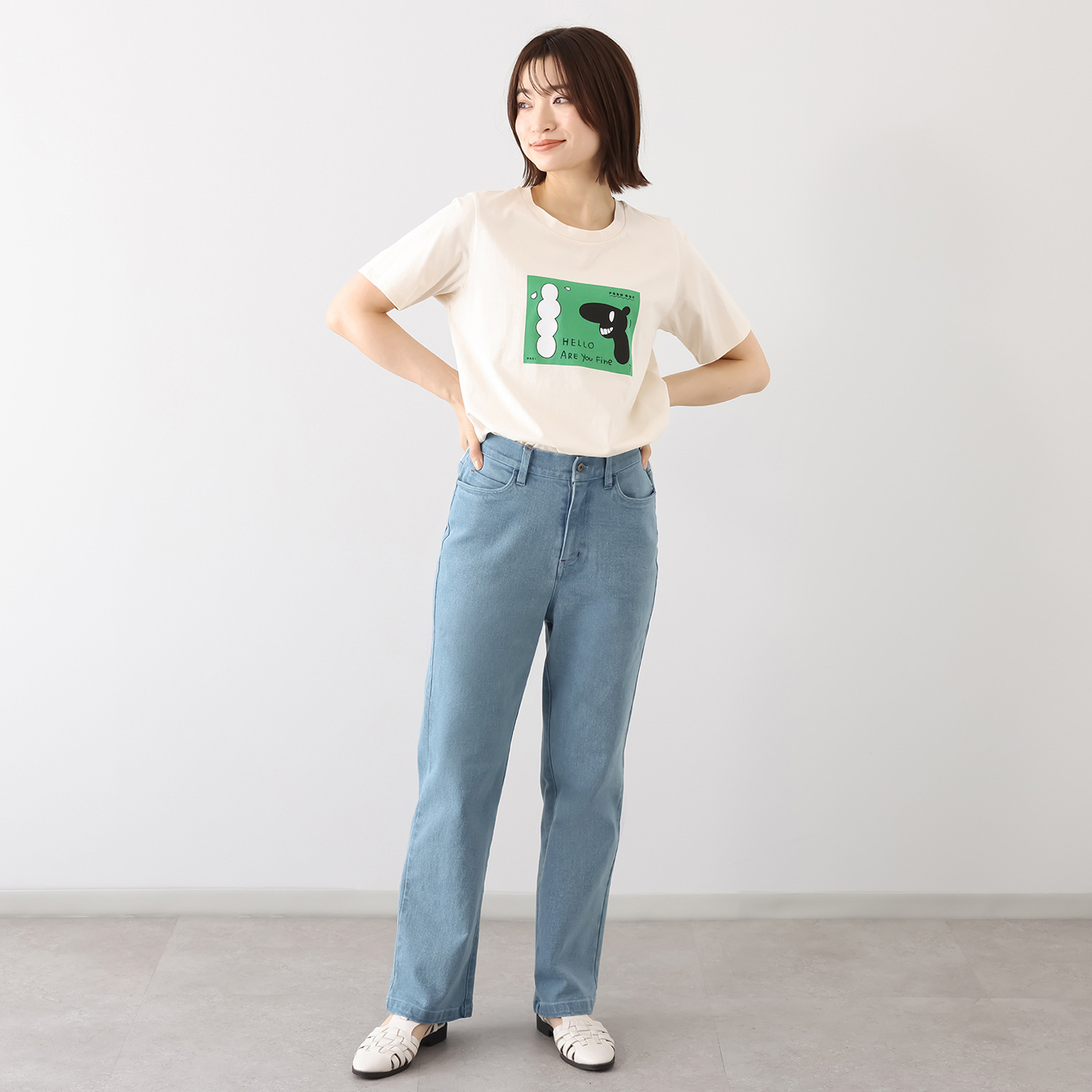 ポッシュボーイ ステッチアクセント ストレッチデニム ストレートパンツ