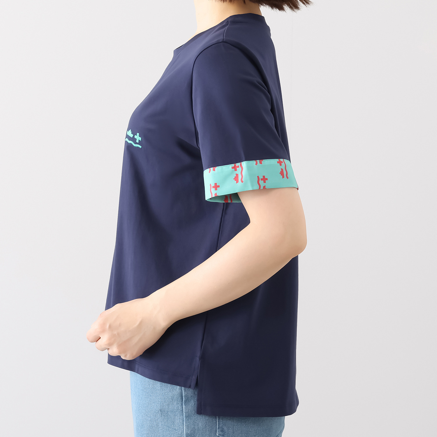 ポッシュボーイ バンダナ付 異素材切替 刺しゅうプルオーバー