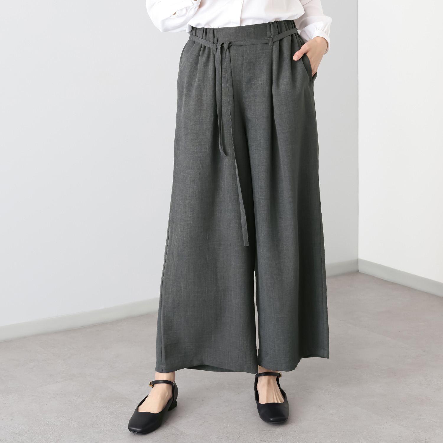 エムエムオー 麻ライク ワイドパンツ