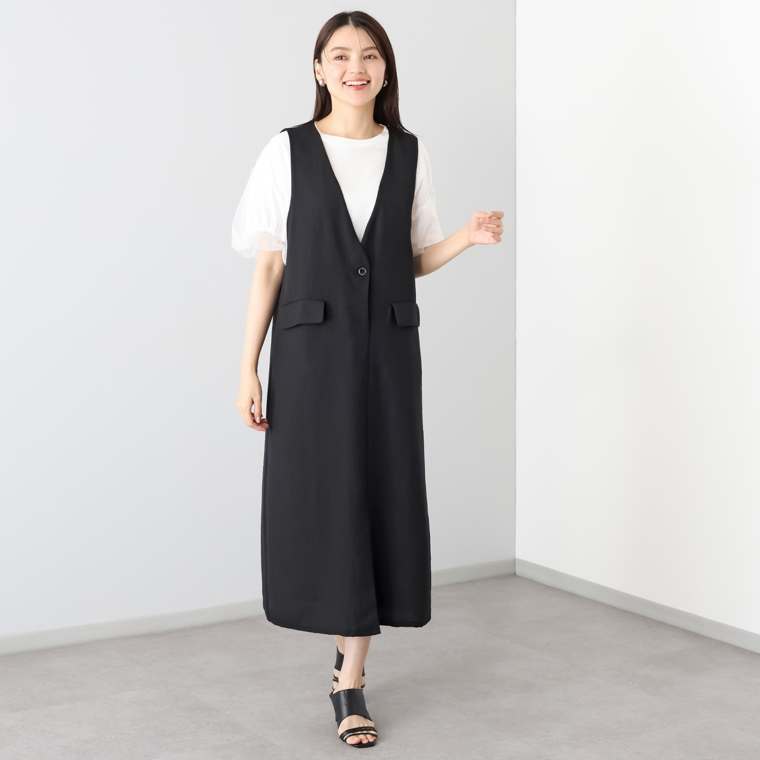 エムエムオー 麻ライク ラップ風 ジャンパースカート