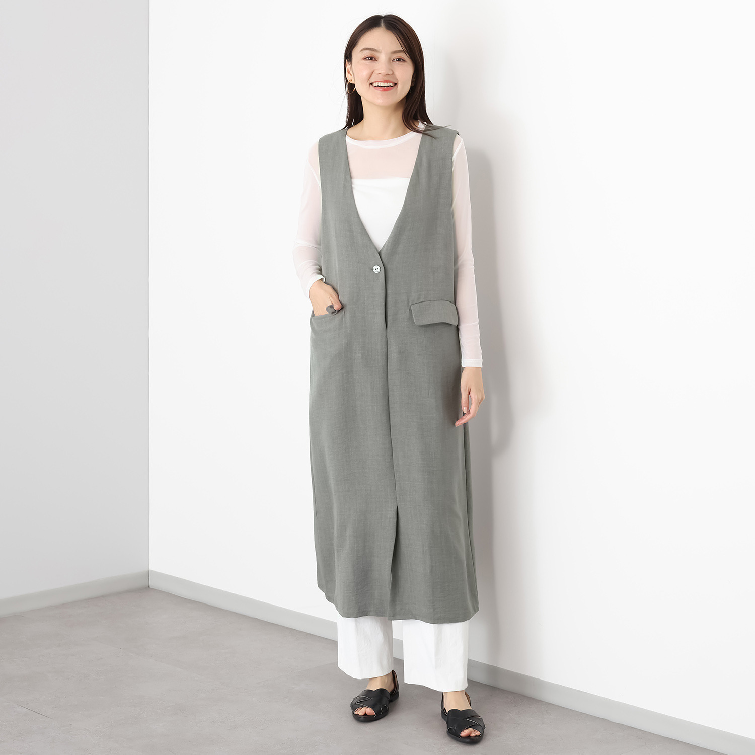 エムエムオー 麻ライク ラップ風 ジャンパースカート