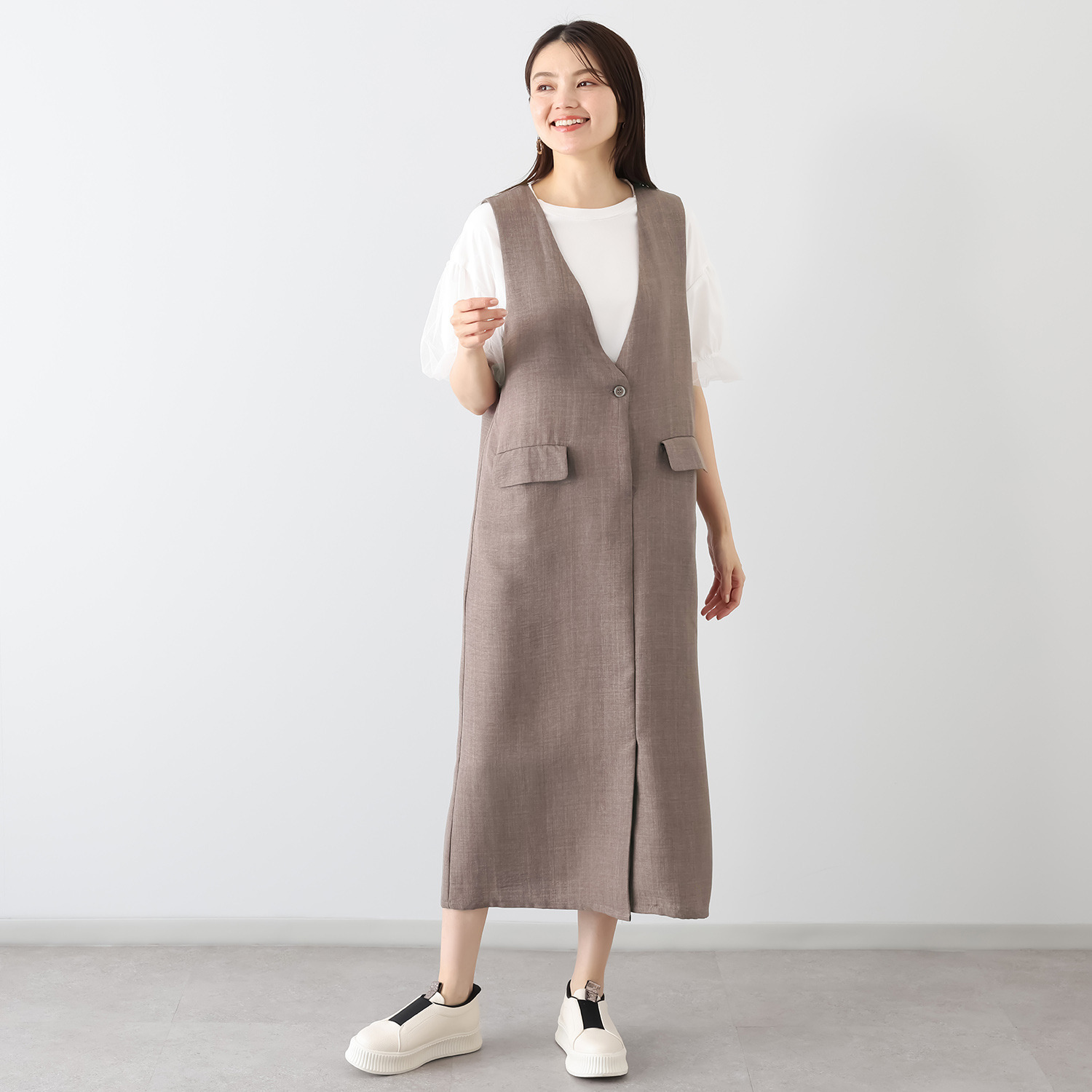 エムエムオー 麻ライク ラップ風 ジャンパースカート