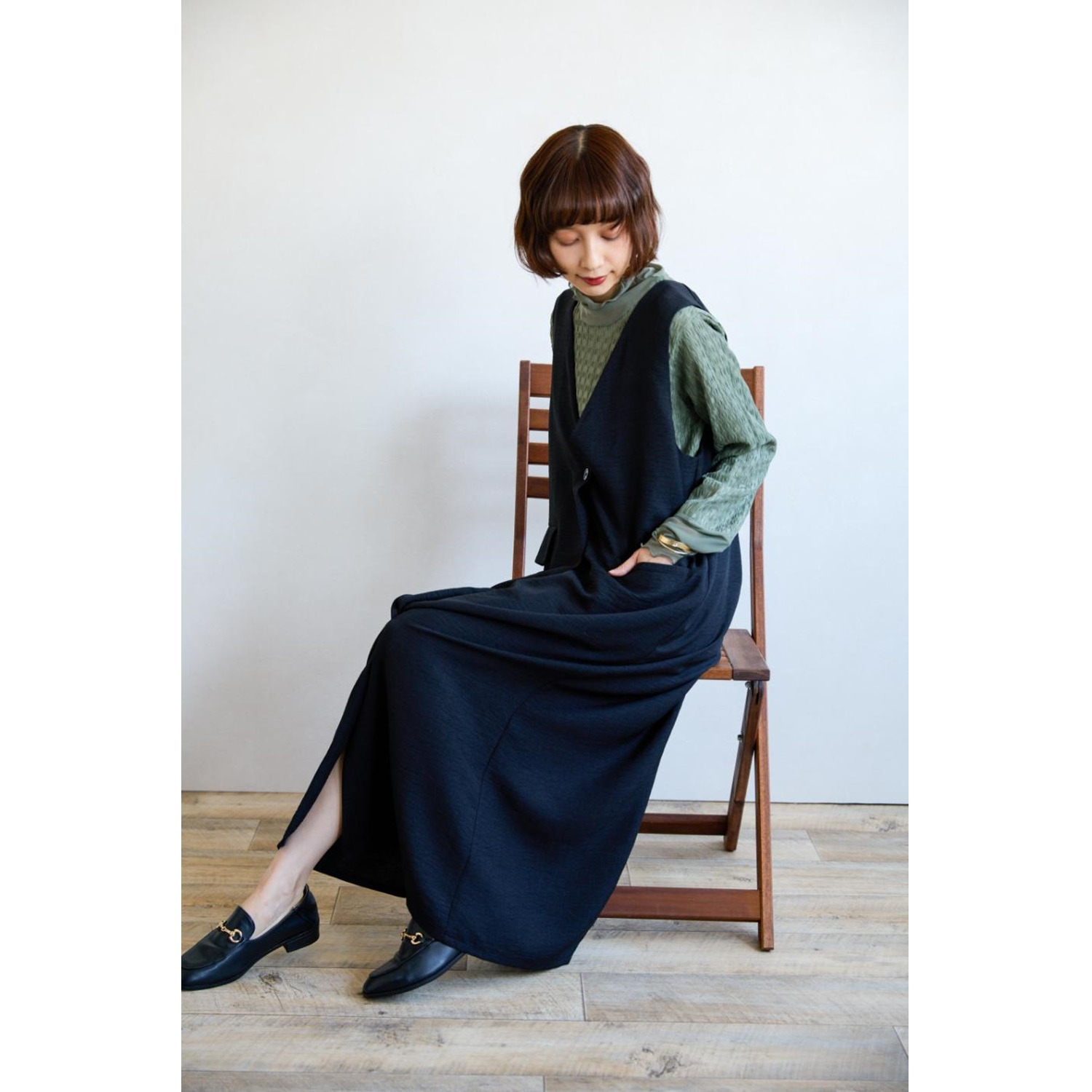 エムエムオー 麻ライク ラップ風 ジャンパースカート