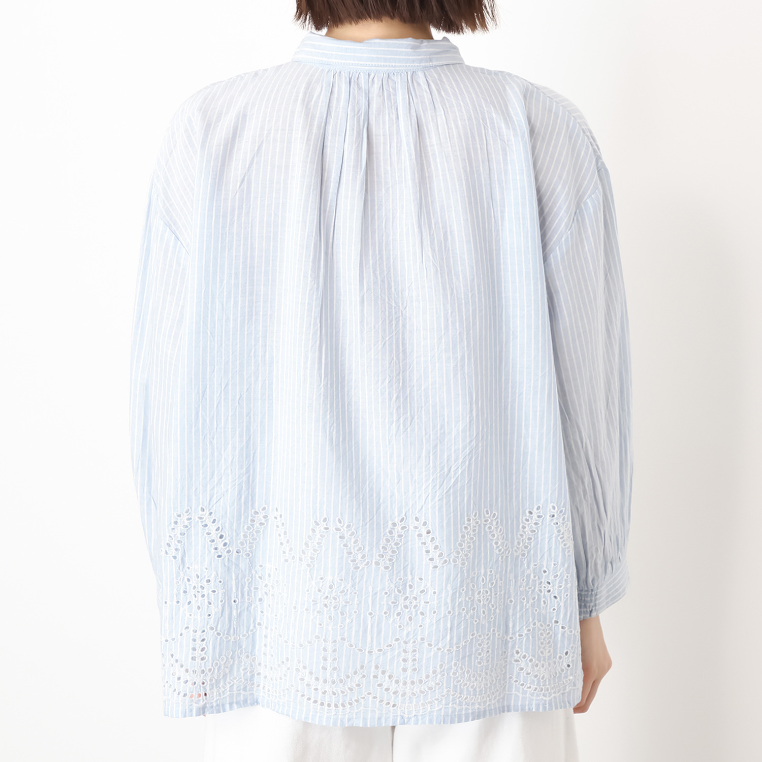 エムエムオー ストライプ 刺しゅうアクセント ブラウス