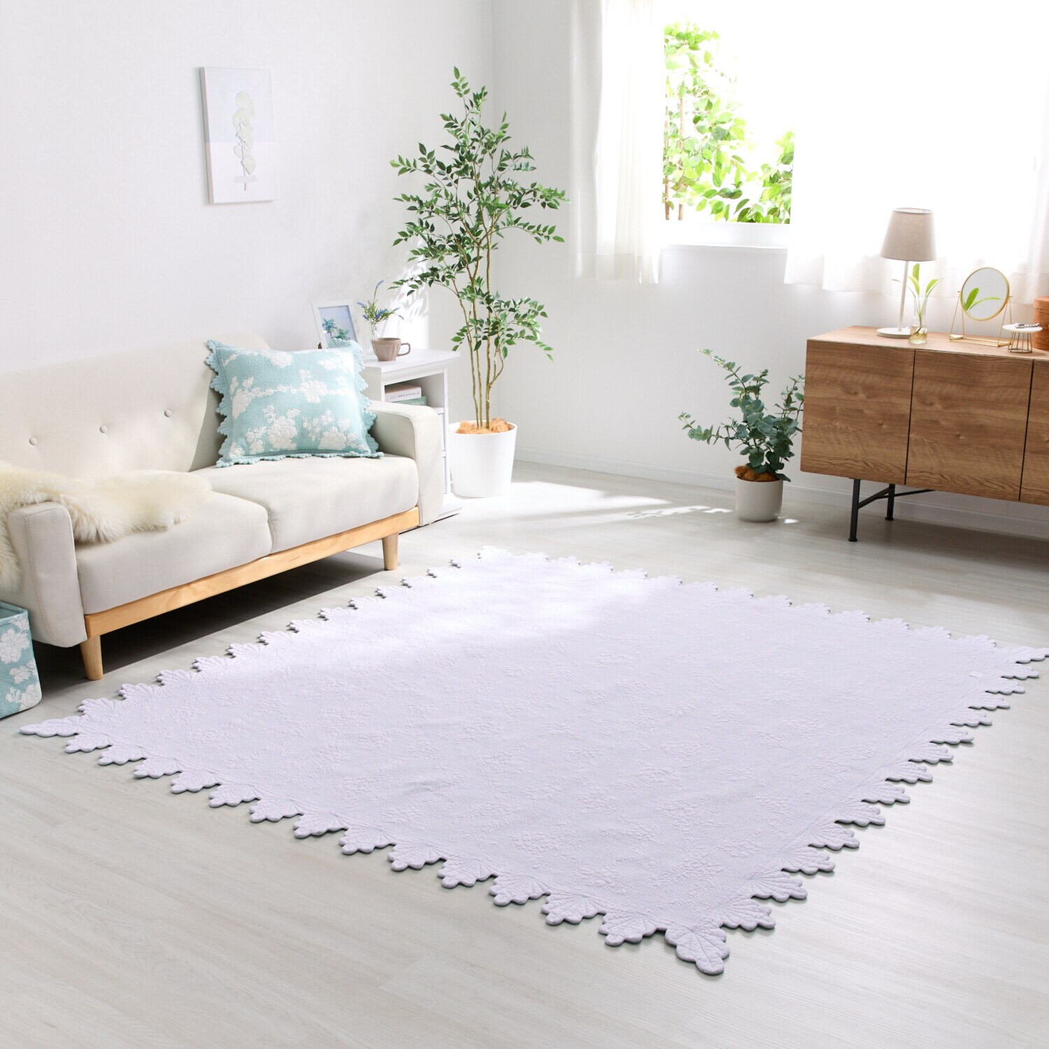 ラ・コトンメルル 綿が気持ちいい マスカットスカラップ キルトマルチカバー ＜１９０×１９０ｃｍ＞