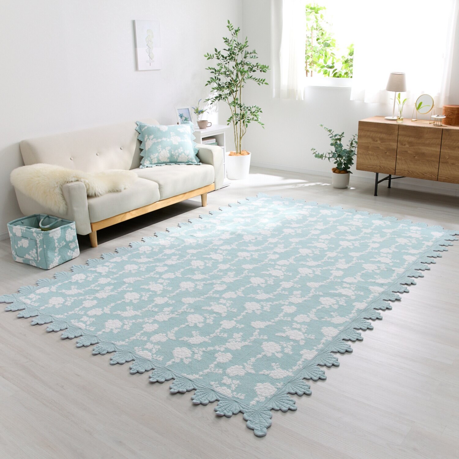 ラ・コトンメルル 綿が気持ちいい マスカットスカラップ キルトマルチカバー ＜１９０×２７０ｃｍ＞