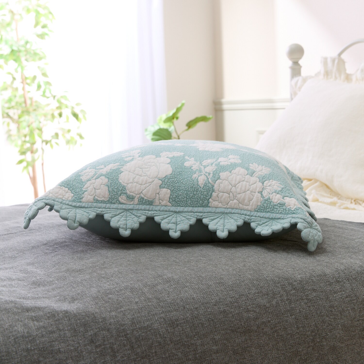 ラ・コトンメルル 綿が気持ちいい マスカットスカラップ キルトクッション