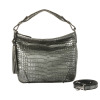 グラスクォーツ 日本製　クロコダイル タッセル＆ショルダー付 ハンドバッグ“ノービレ”