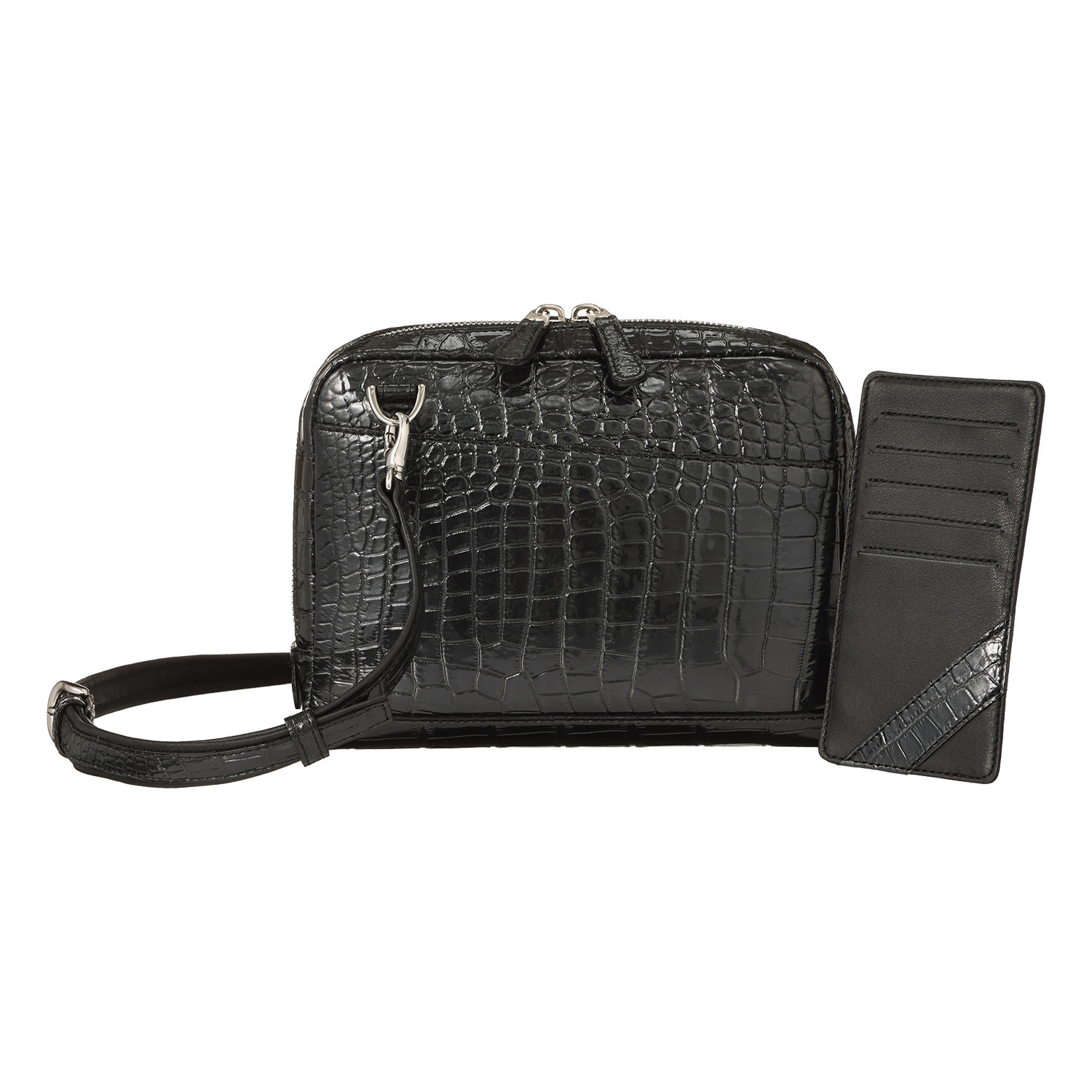 グラスクォーツ 日本製　クロコダイル カードケース付 ショルダーバッグ“ミア”