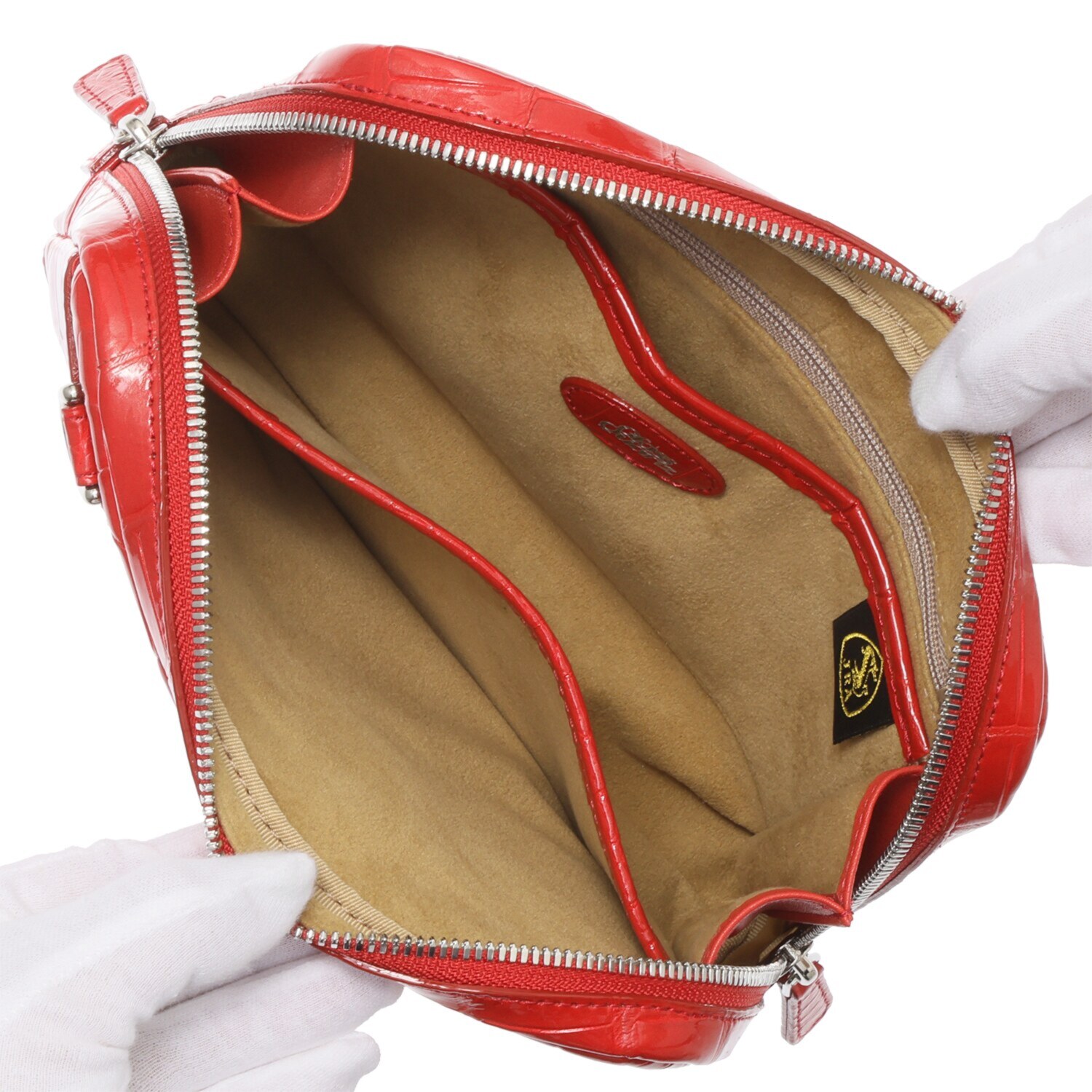 グラスクォーツ 日本製　クロコダイル カードケース付 ショルダーバッグ“ミア”