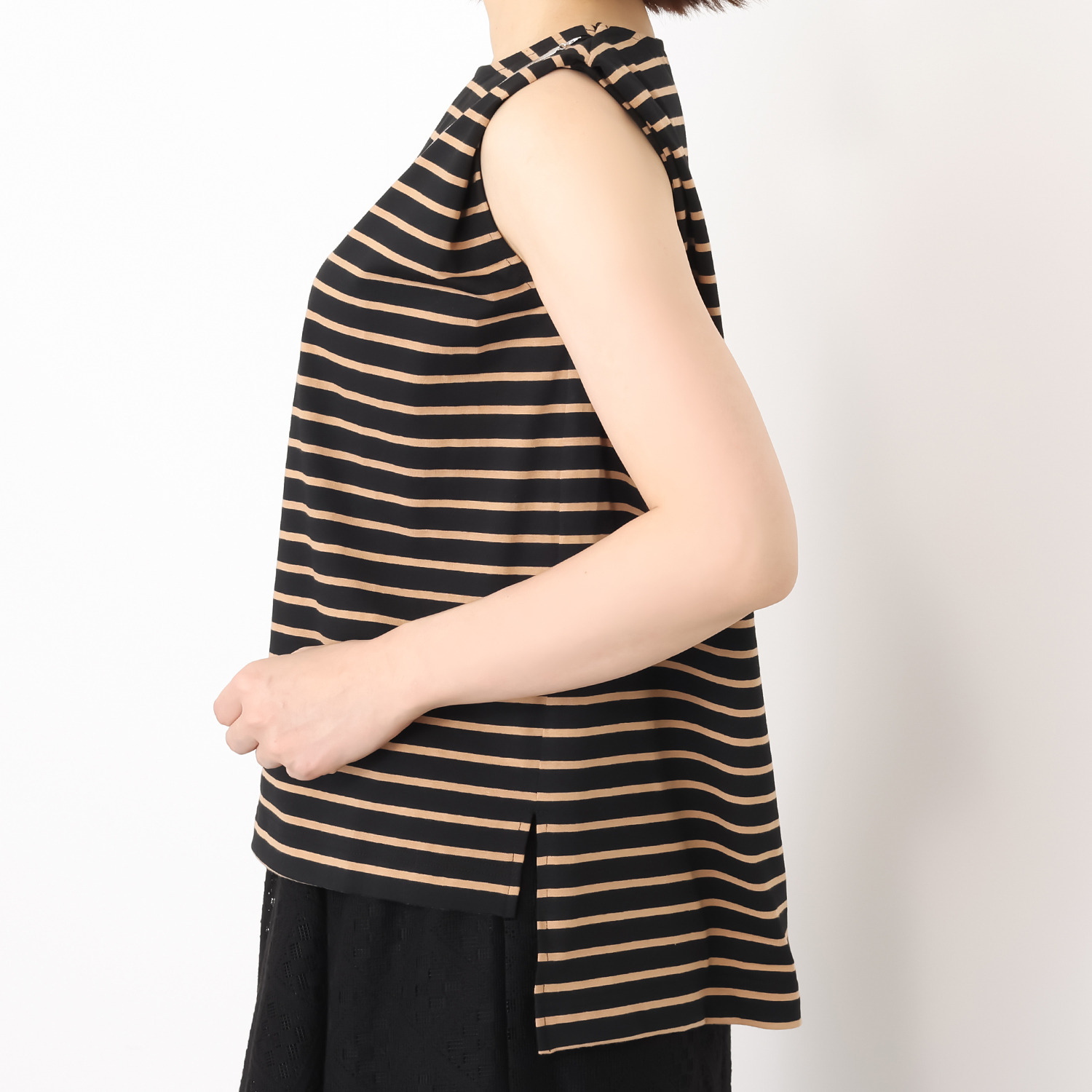 マチュート 着るだけで華やぐ ネックレスモティーフ付 美人カットソー ＜ボーダー柄＞