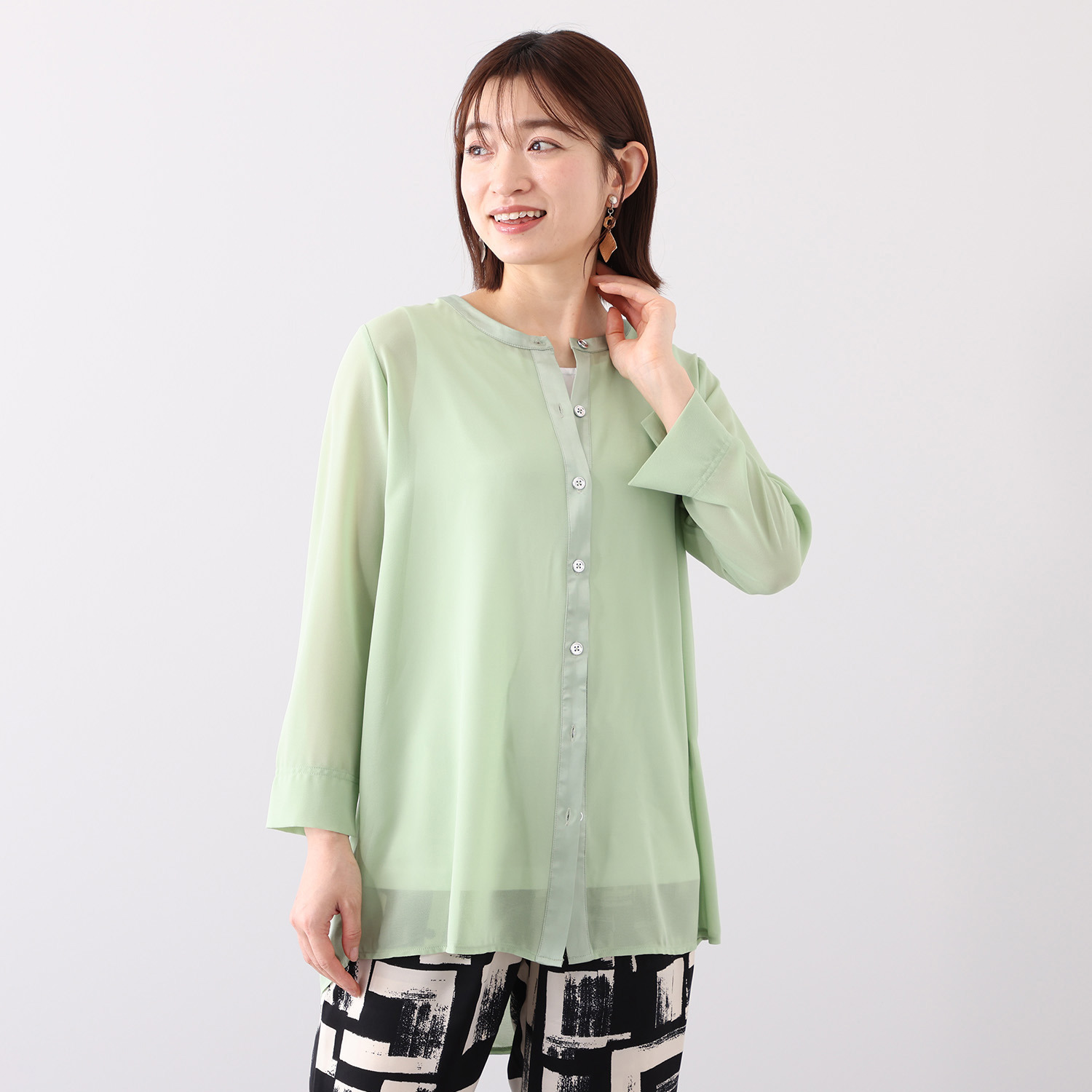 フーア サテントリミング シフォン ロングカーディガン