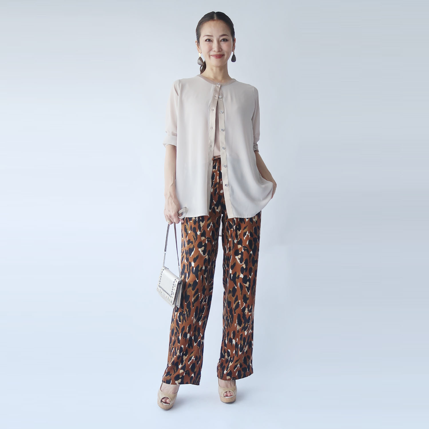 フーア サテントリミング シフォン ロングカーディガン