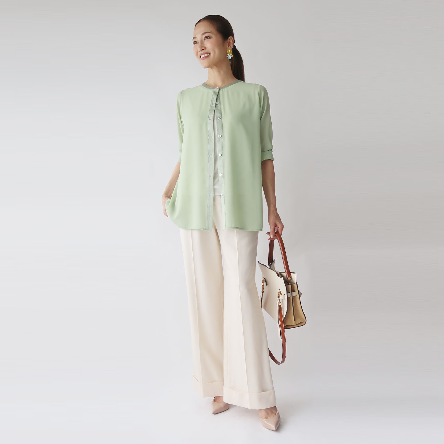 フーア サテントリミング シフォン ロングカーディガン