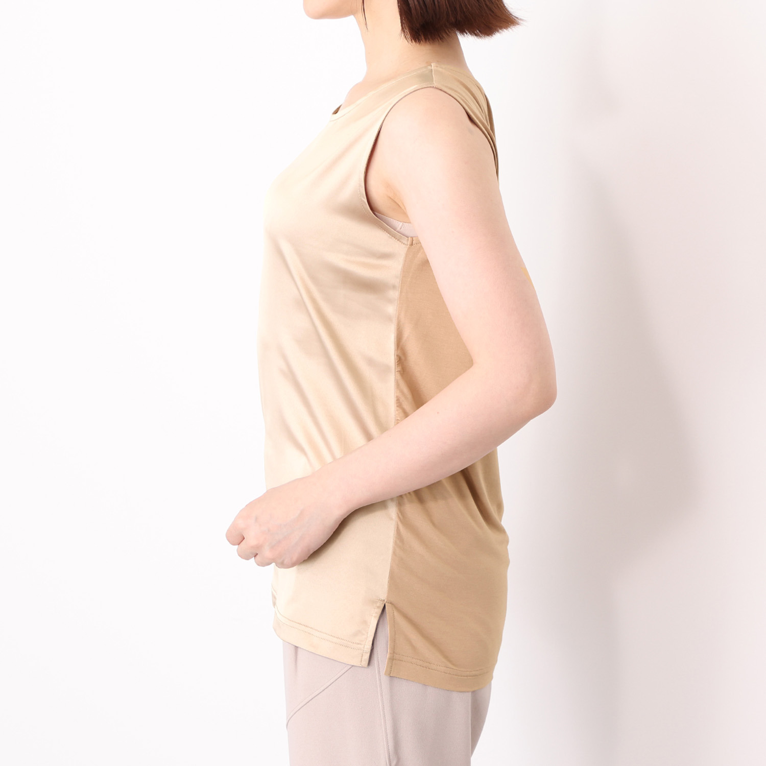 フーア サテン＆カットソー ２ウェイタンクトップ