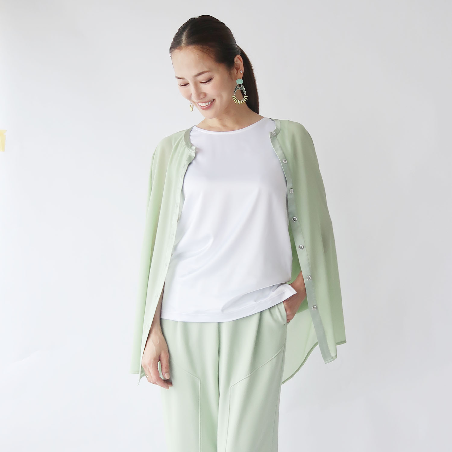 フーア サテン＆カットソー ２ウェイタンクトップ