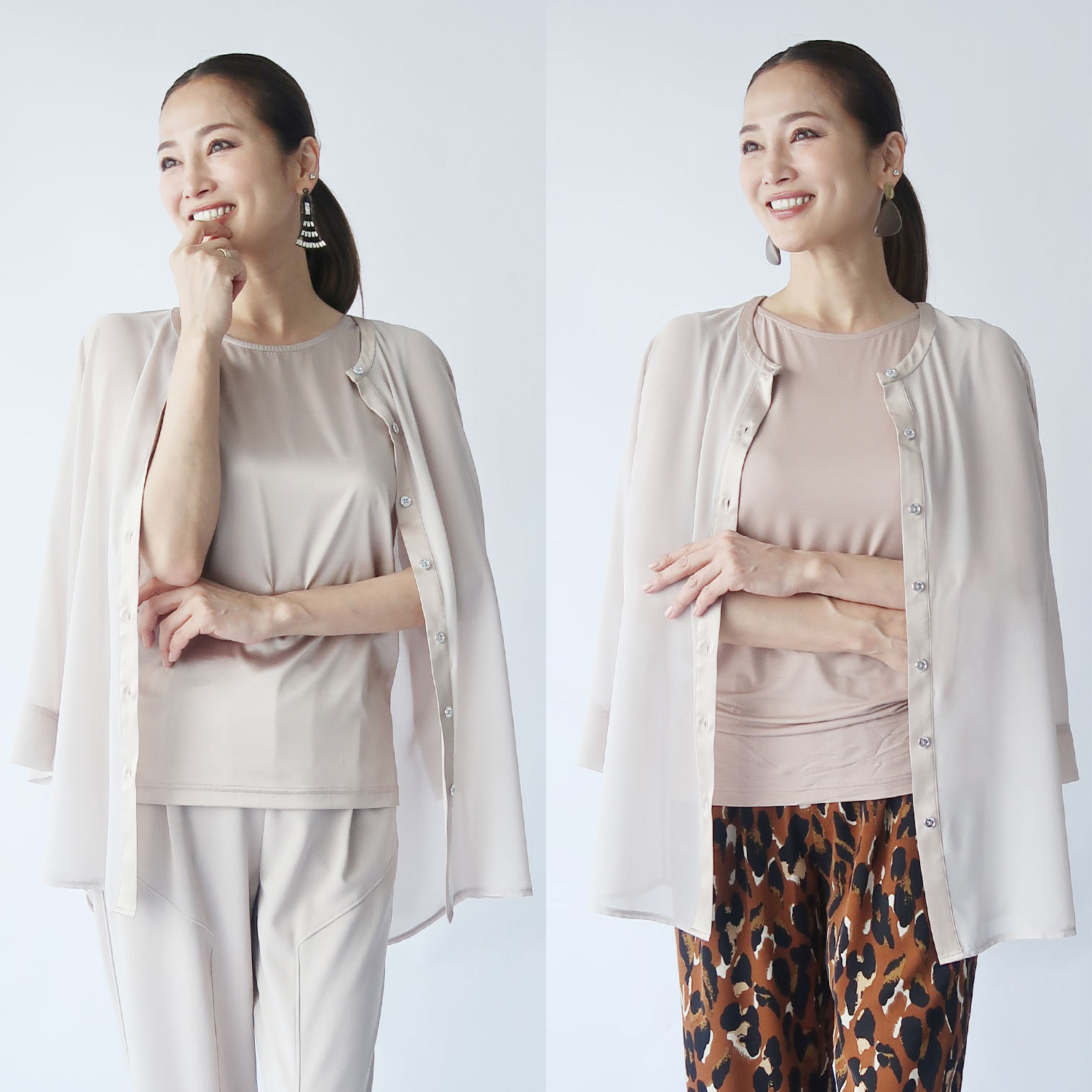 フーア サテン＆カットソー ２ウェイタンクトップ