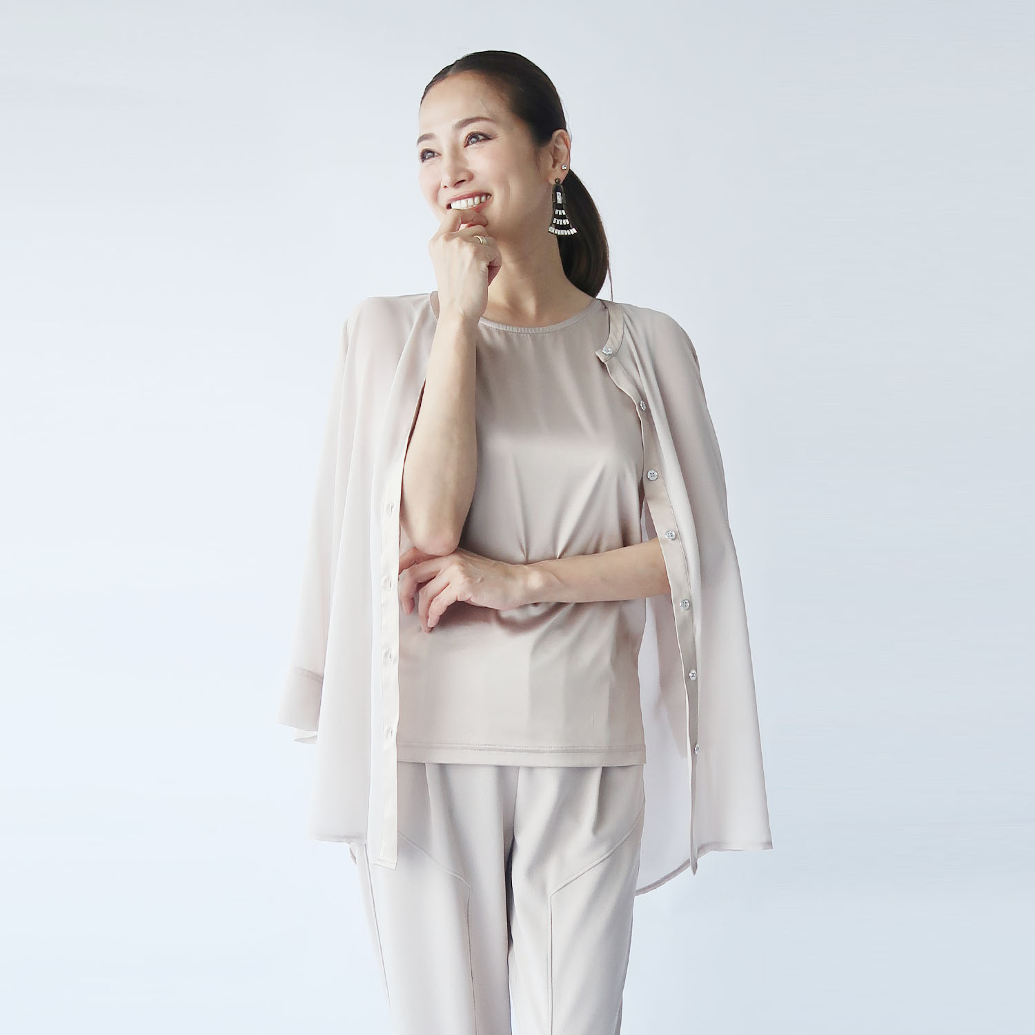 フーア サテン＆カットソー ２ウェイタンクトップ