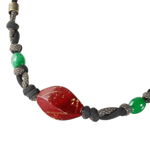 創作りょう 赤に金色模様 ネックレス