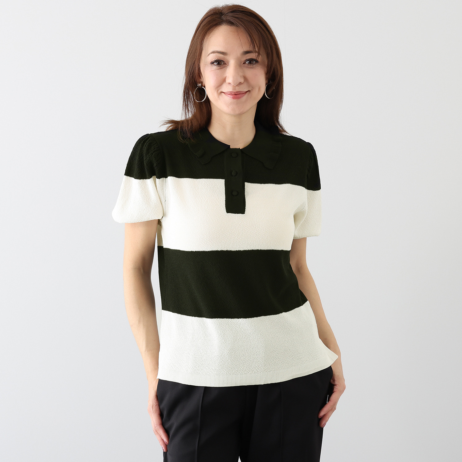 カオル　ヨネヤマ　＆　Ｋ 襟のフリルが女性らしい ニットポロシャツ