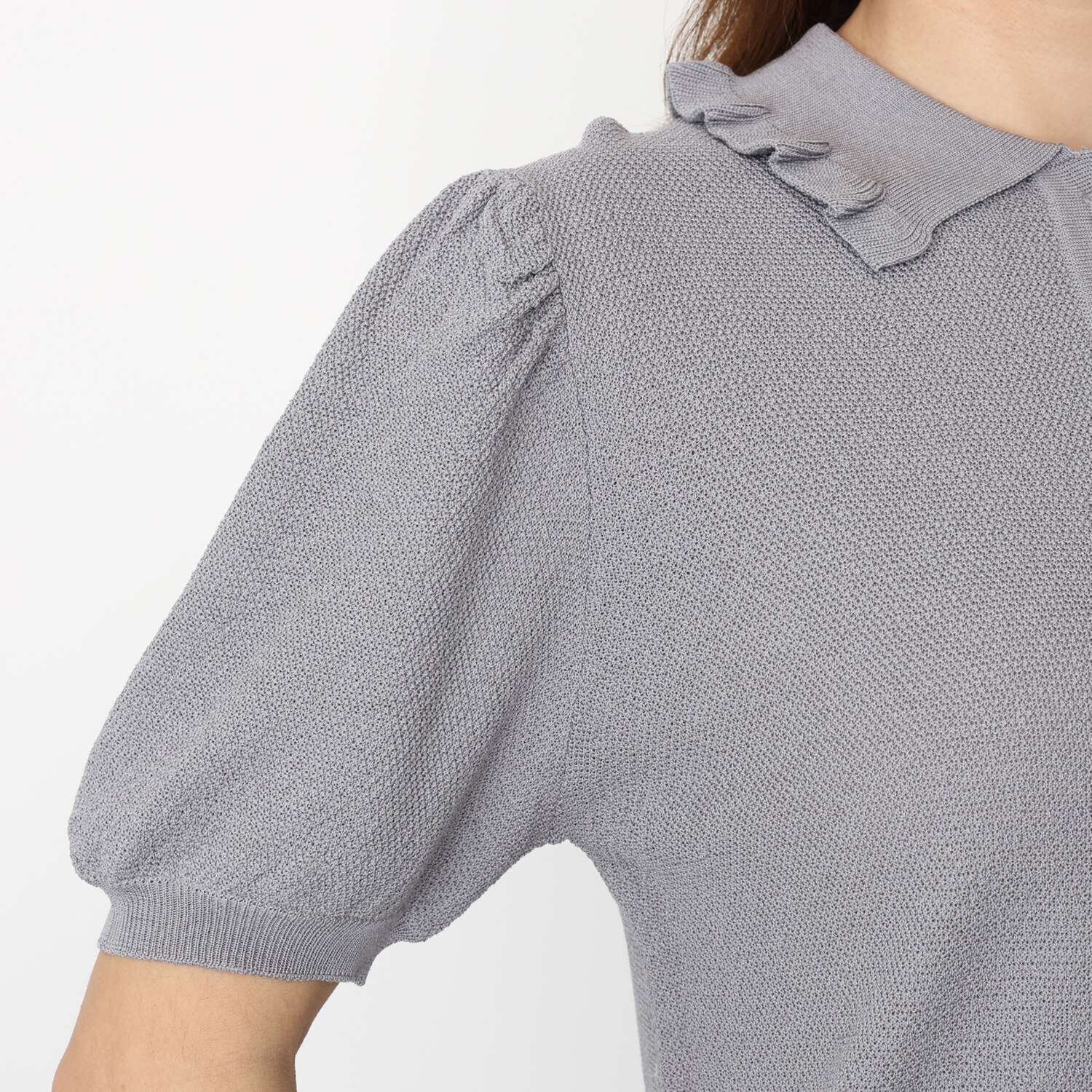 カオル　ヨネヤマ　＆　Ｋ 襟のフリルが女性らしい ニットポロシャツ