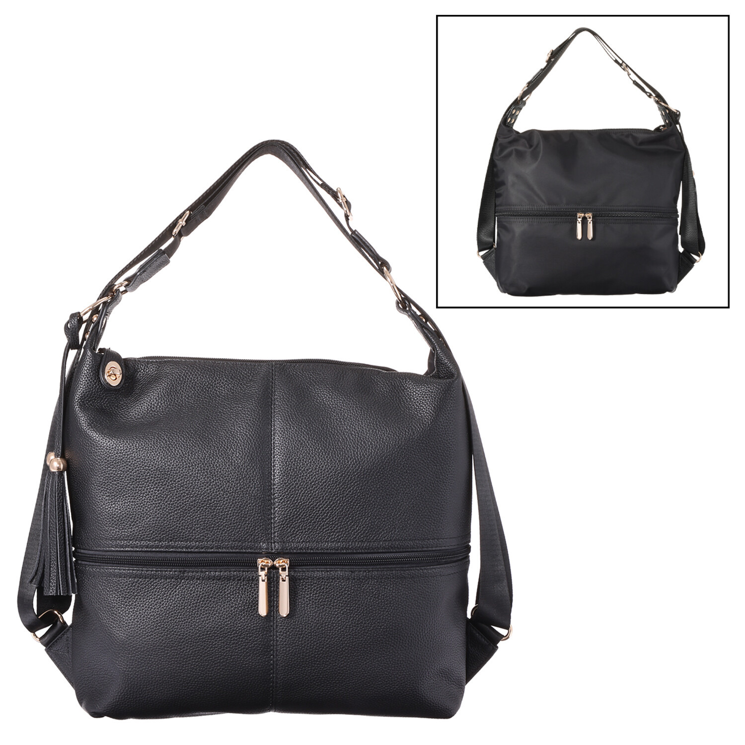 プラスステラ 牛革＆はっ水素材 前後どちらでも使える！ ２ウェイバッグ