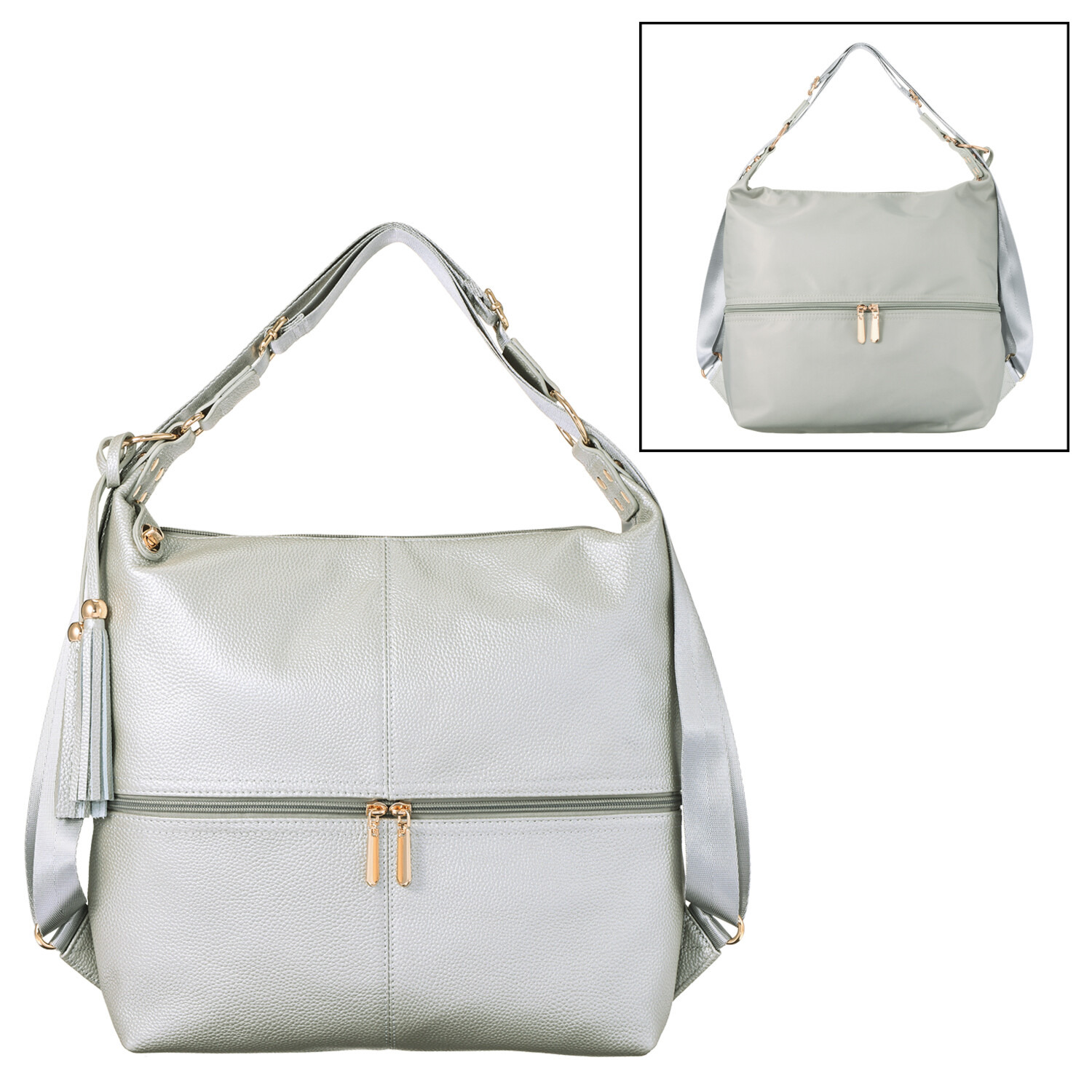 プラスステラ 牛革＆はっ水素材 前後どちらでも使える！ ２ウェイバッグ