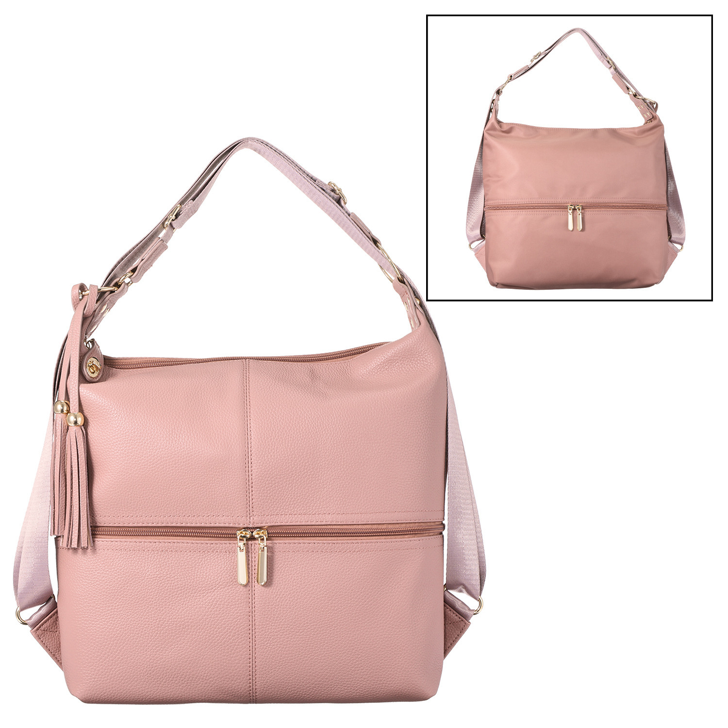 プラスステラ 牛革＆はっ水素材 前後どちらでも使える！ ２ウェイバッグ