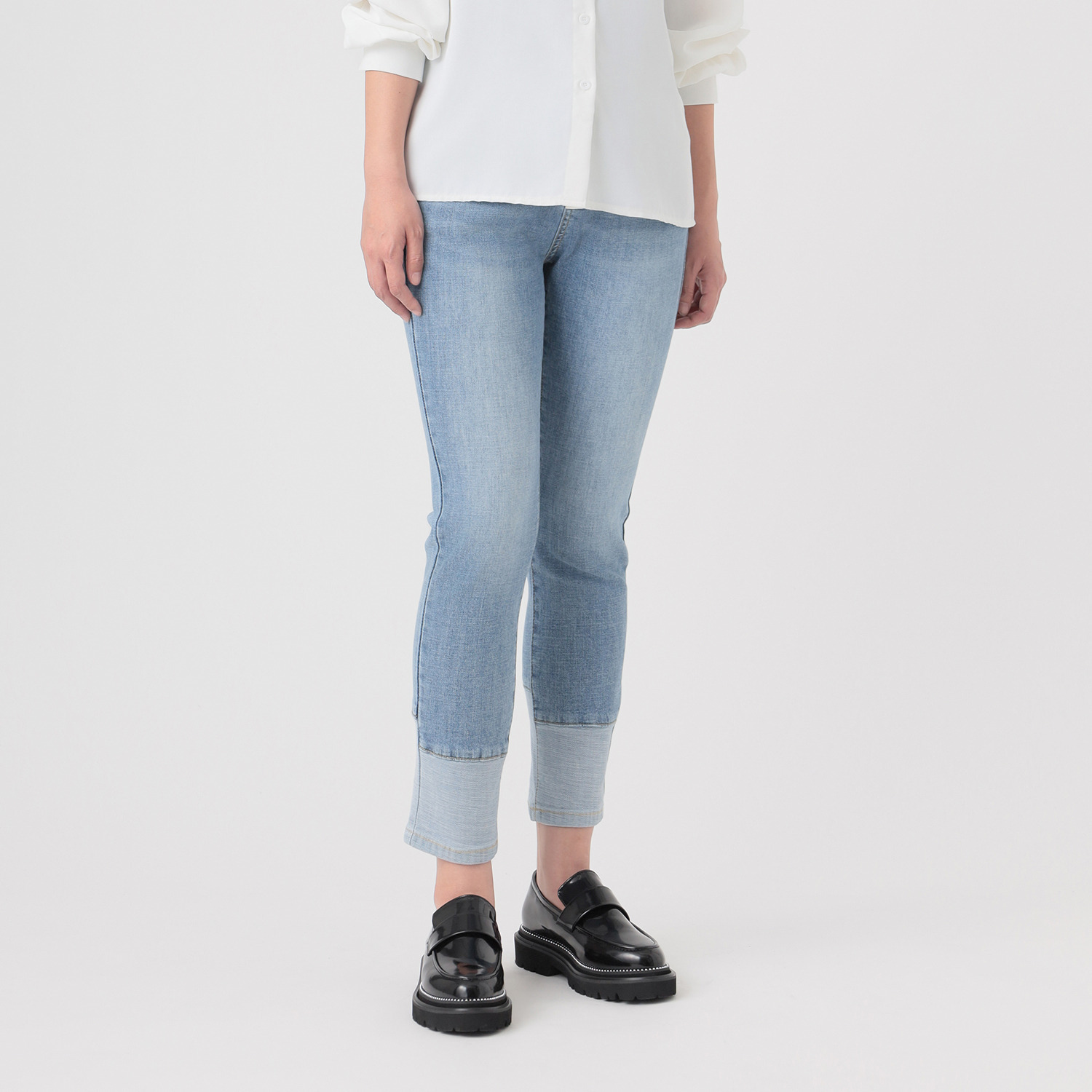 インディマーク 折り返し風デザイン ボーイフレンド デニムパンツ