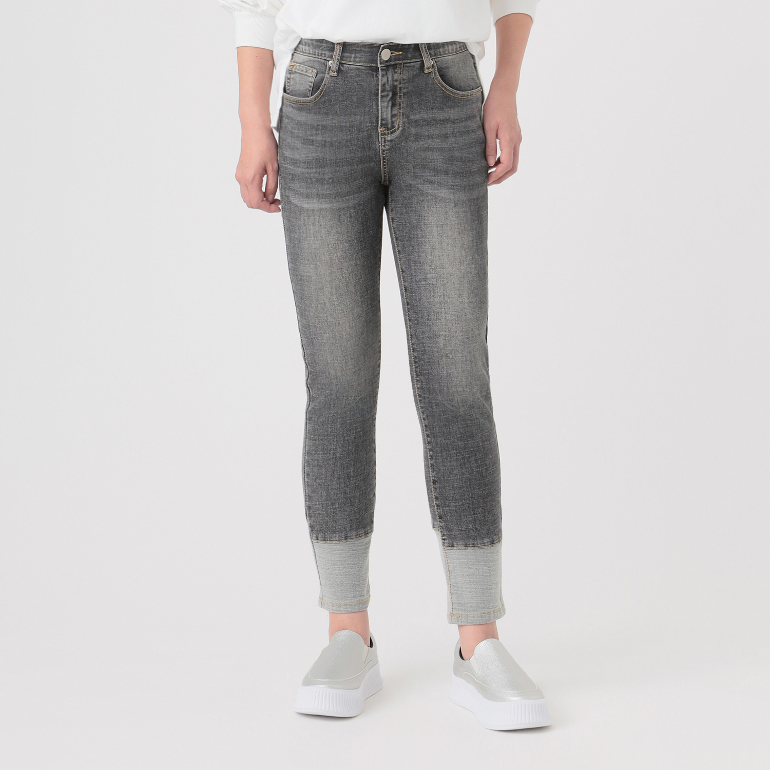 インディマーク 折り返し風デザイン ボーイフレンド デニムパンツ