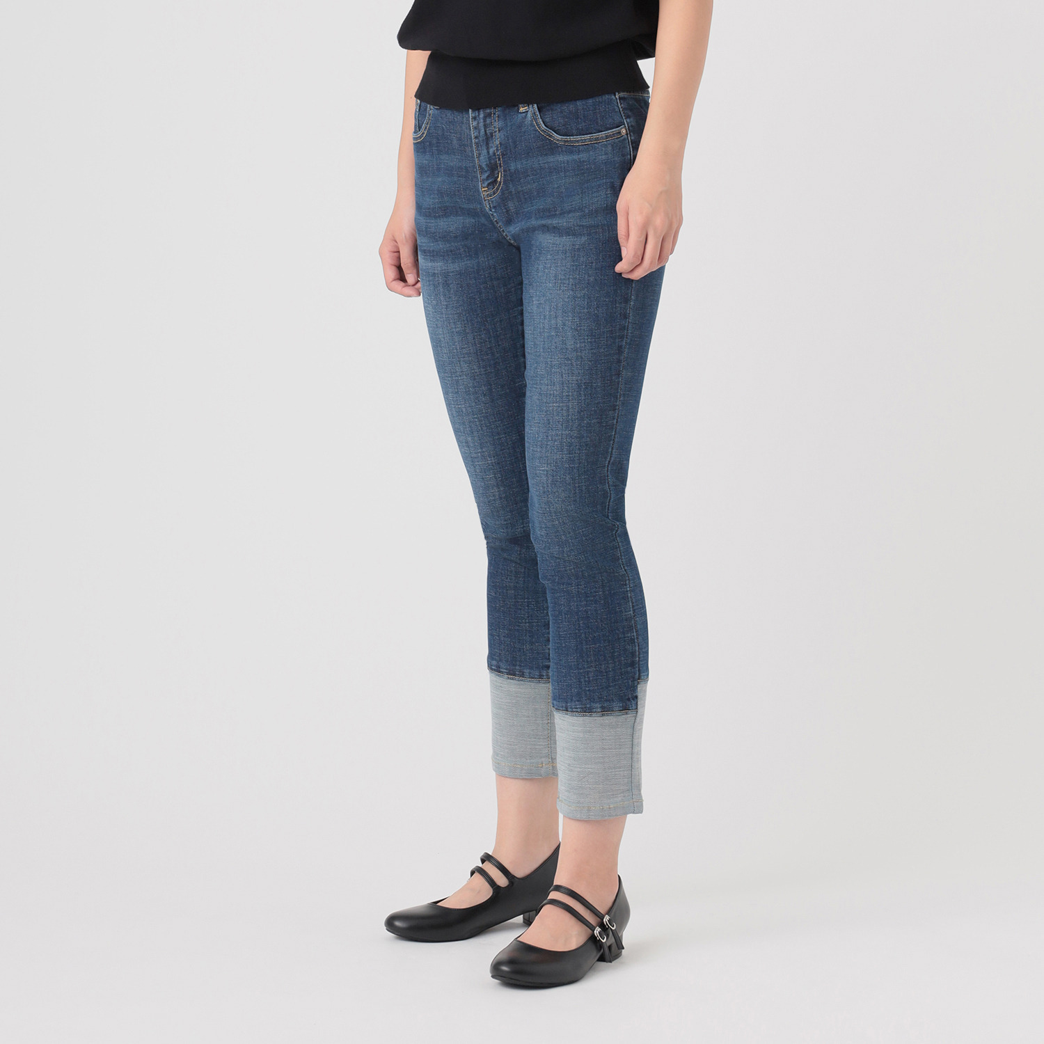 インディマーク 折り返し風デザイン ボーイフレンド デニムパンツ