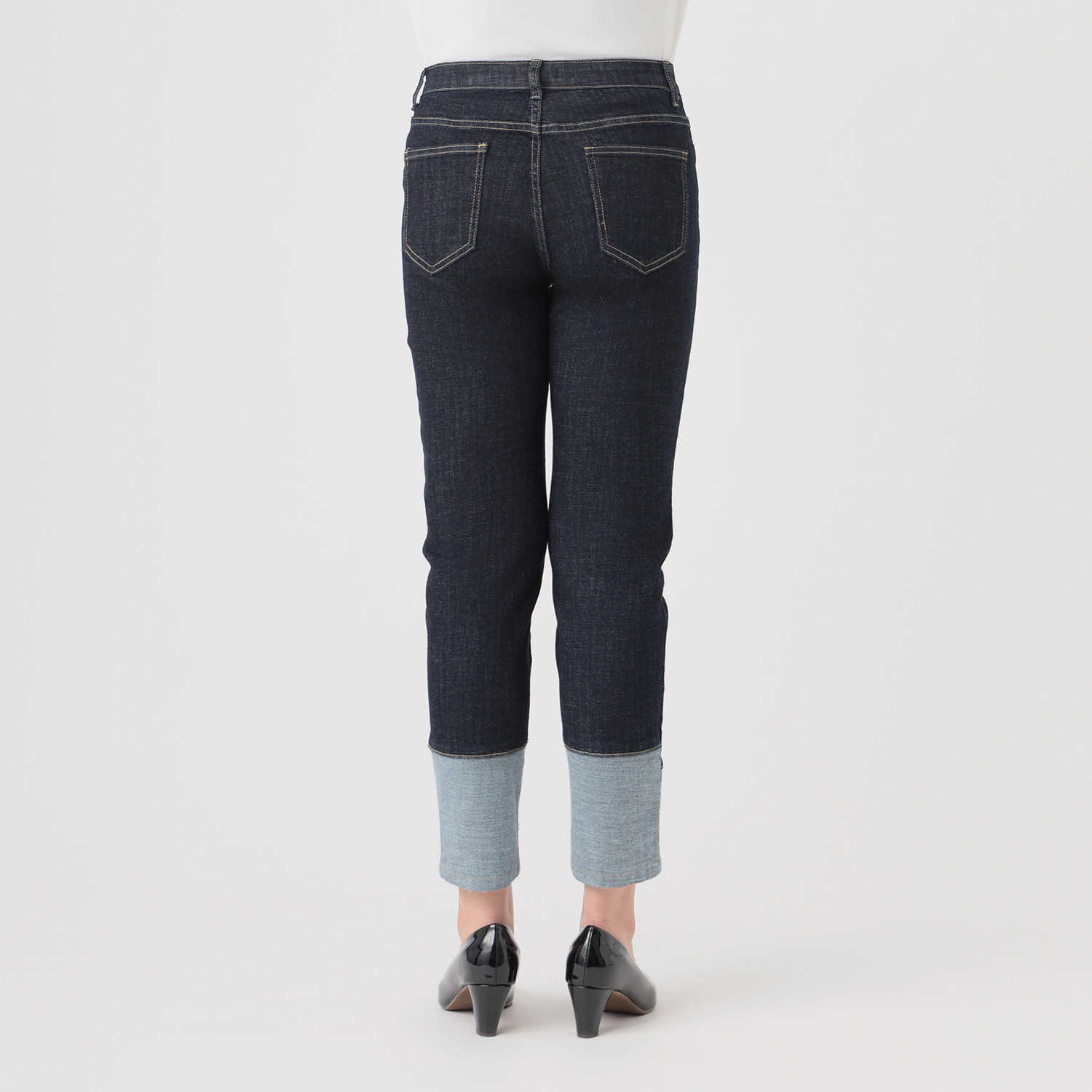 インディマーク 折り返し風デザイン ボーイフレンド デニムパンツ