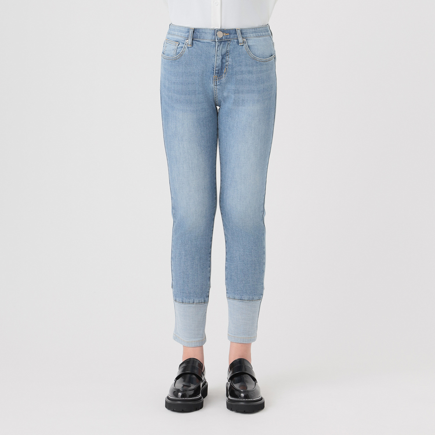 インディマーク 折り返し風デザイン ボーイフレンド デニムパンツ