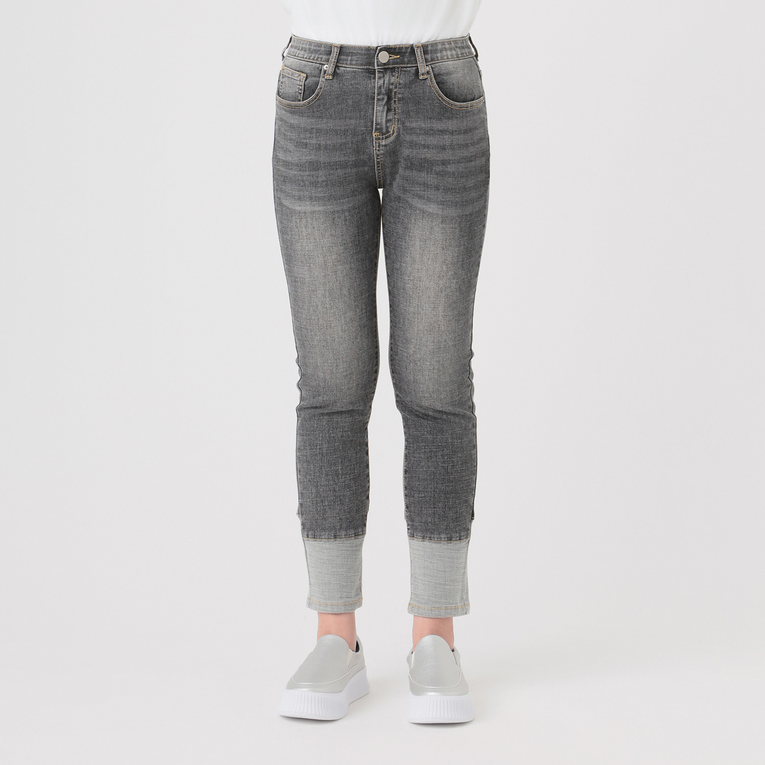 インディマーク 折り返し風デザイン ボーイフレンド デニムパンツ