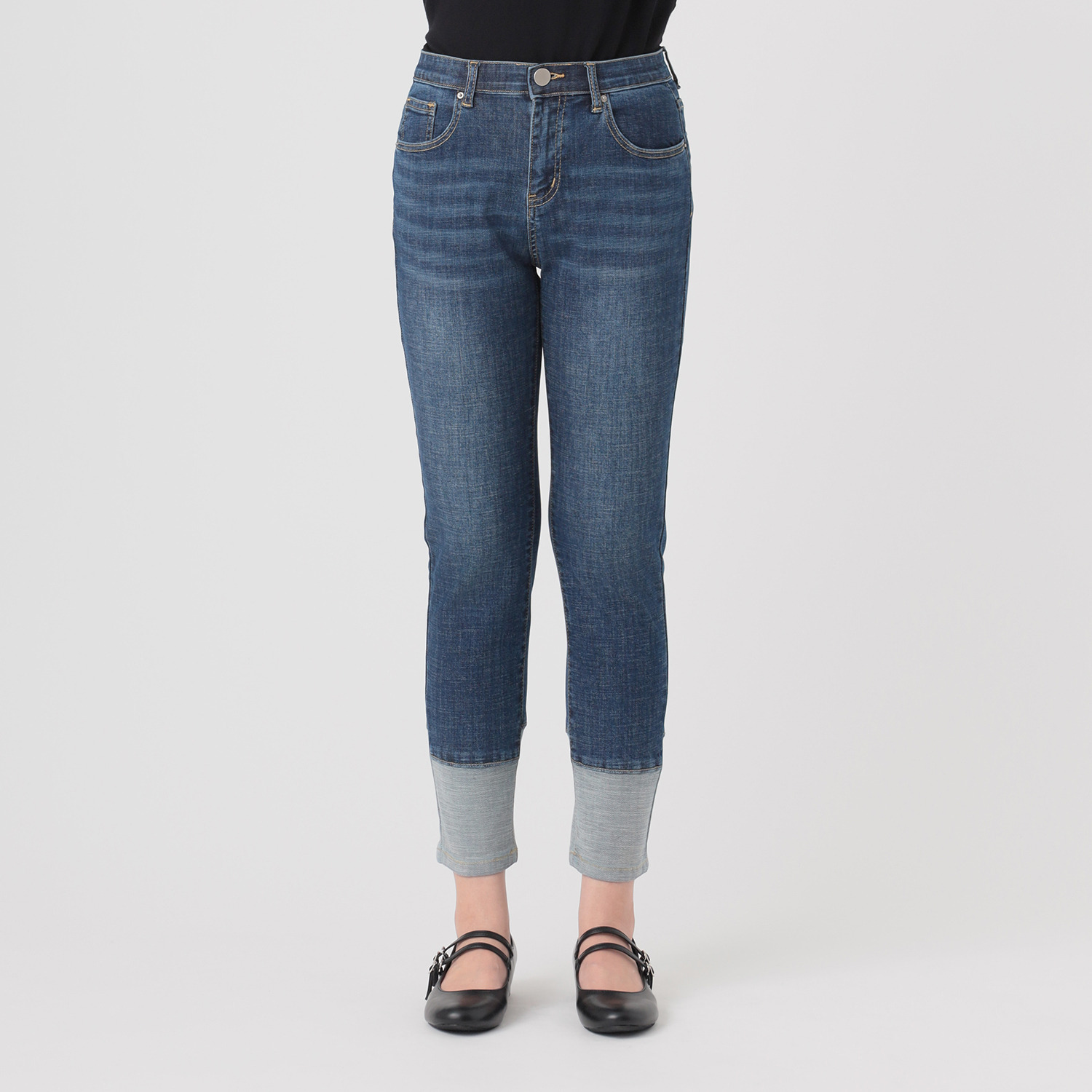 インディマーク 折り返し風デザイン ボーイフレンド デニムパンツ