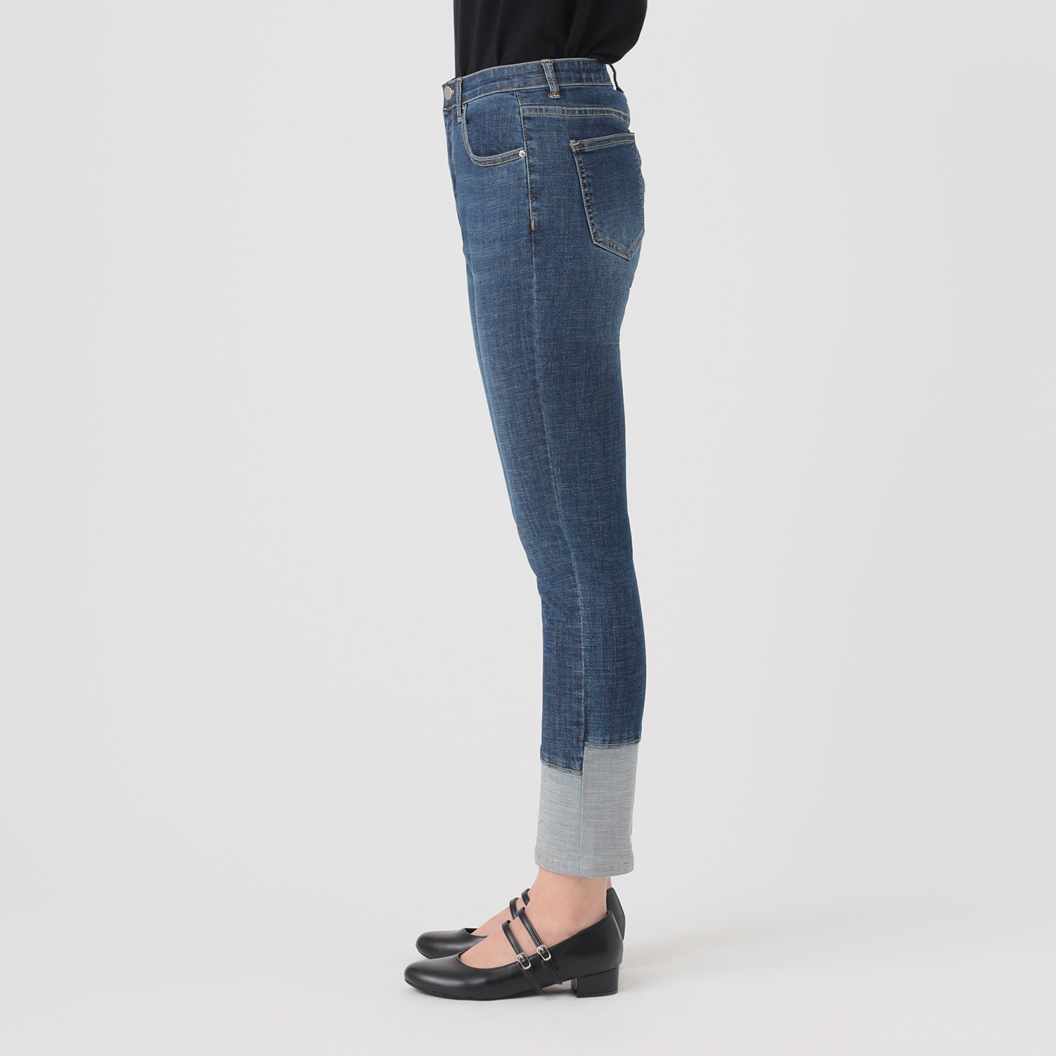 インディマーク 折り返し風デザイン ボーイフレンド デニムパンツ