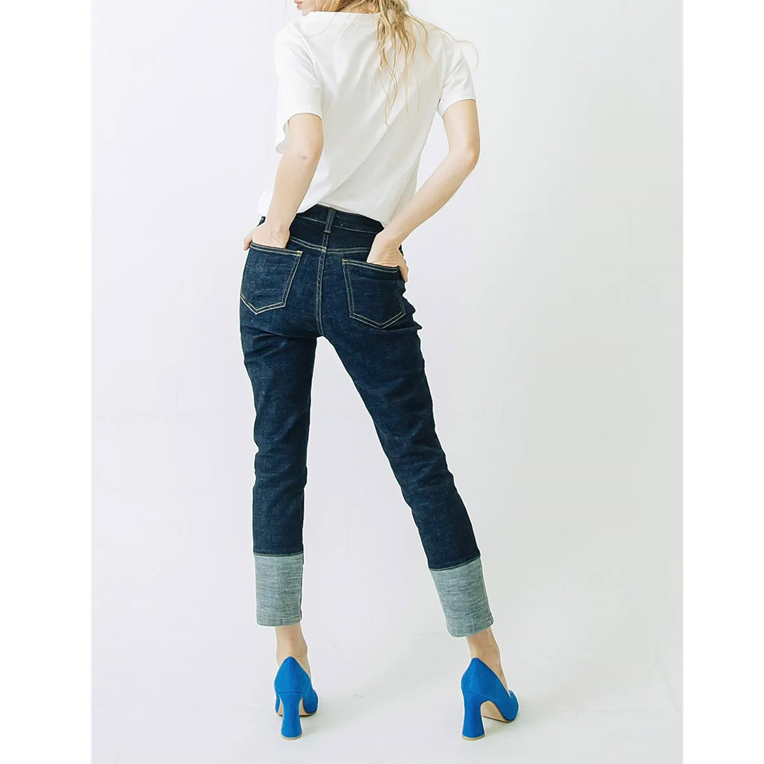 インディマーク 折り返し風デザイン ボーイフレンド デニムパンツ