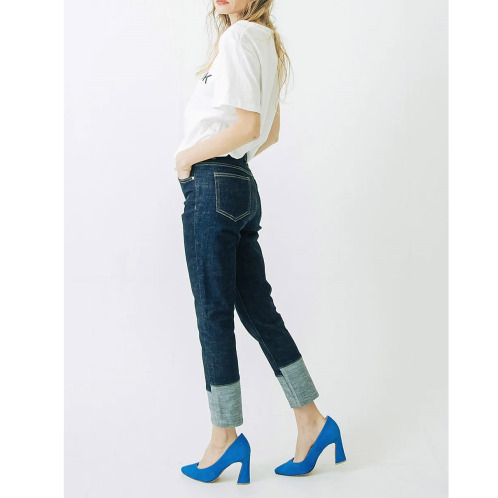 インディマーク 折り返し風デザイン ボーイフレンド デニムパンツ